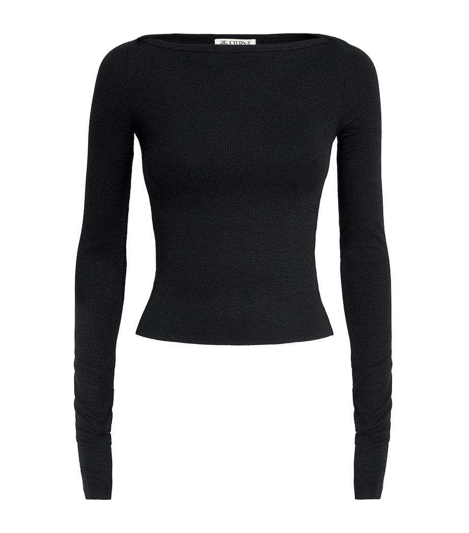 ÉTERNE Womens Boat-Neck Long-Sleeve T-Shirt Black Image 1