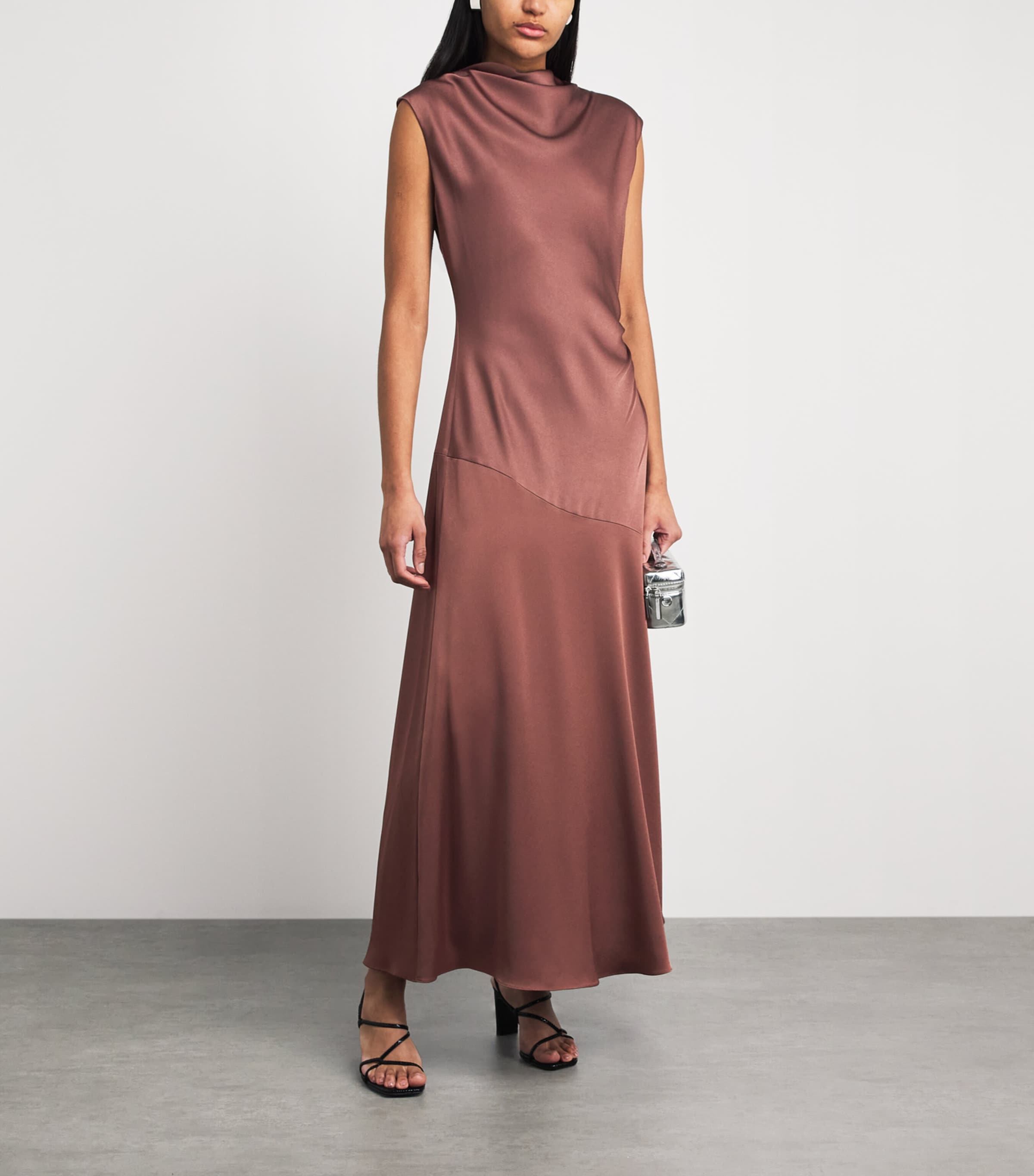 ME+EM Womens Crepe Bias-Cut Maxi Dress Light Cinnamon Brown Image 2