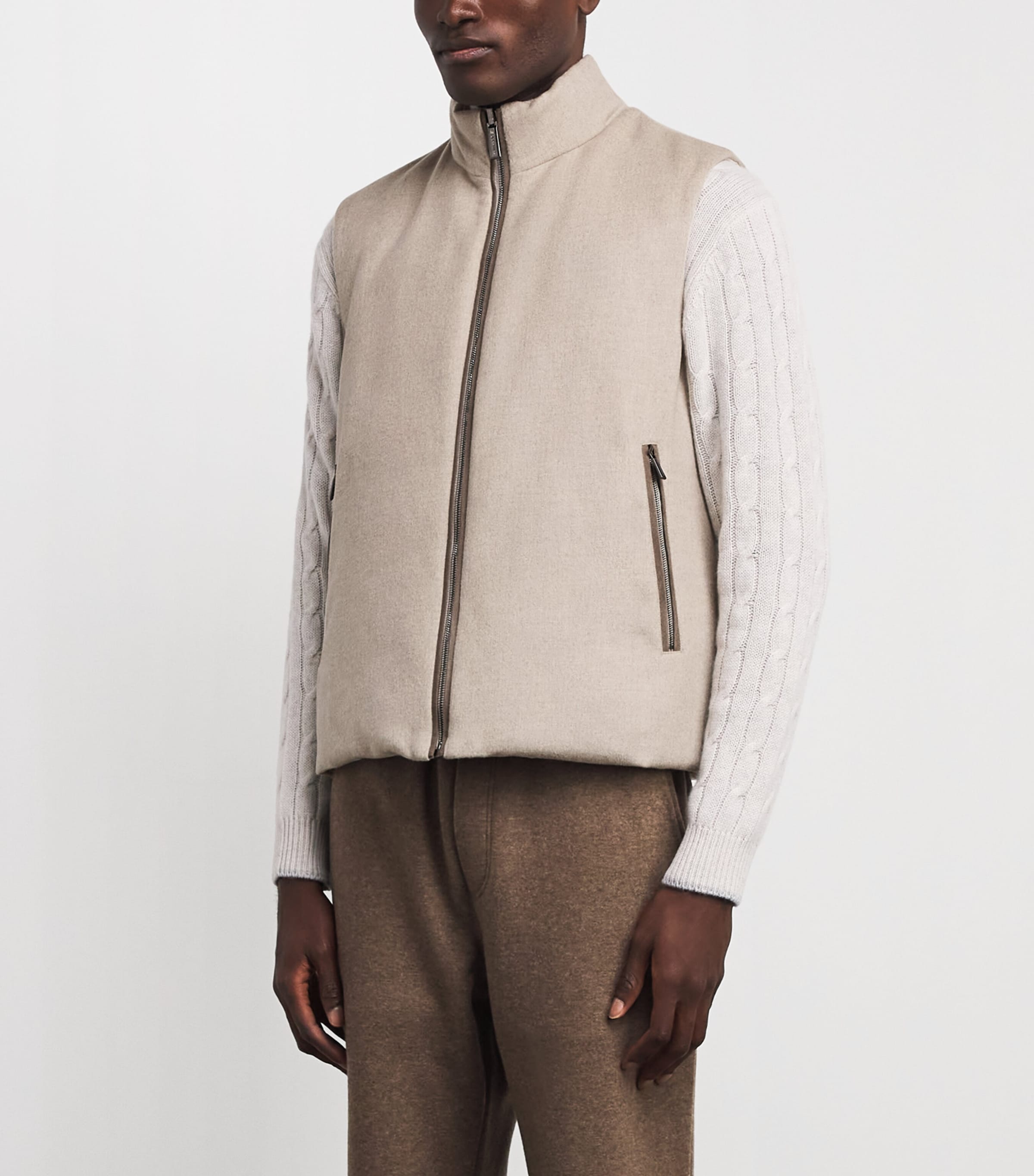 Moorer Mens Virgin Wool-Cashmere Reversible Falieri Gilet Stone Image 4