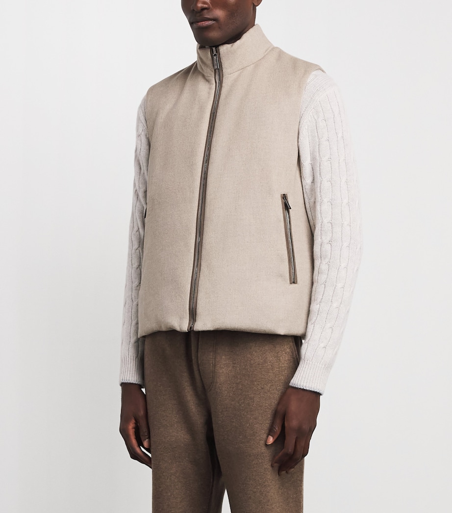 Moorer Mens Virgin Wool-Cashmere Reversible Falieri Gilet Stone Image 4