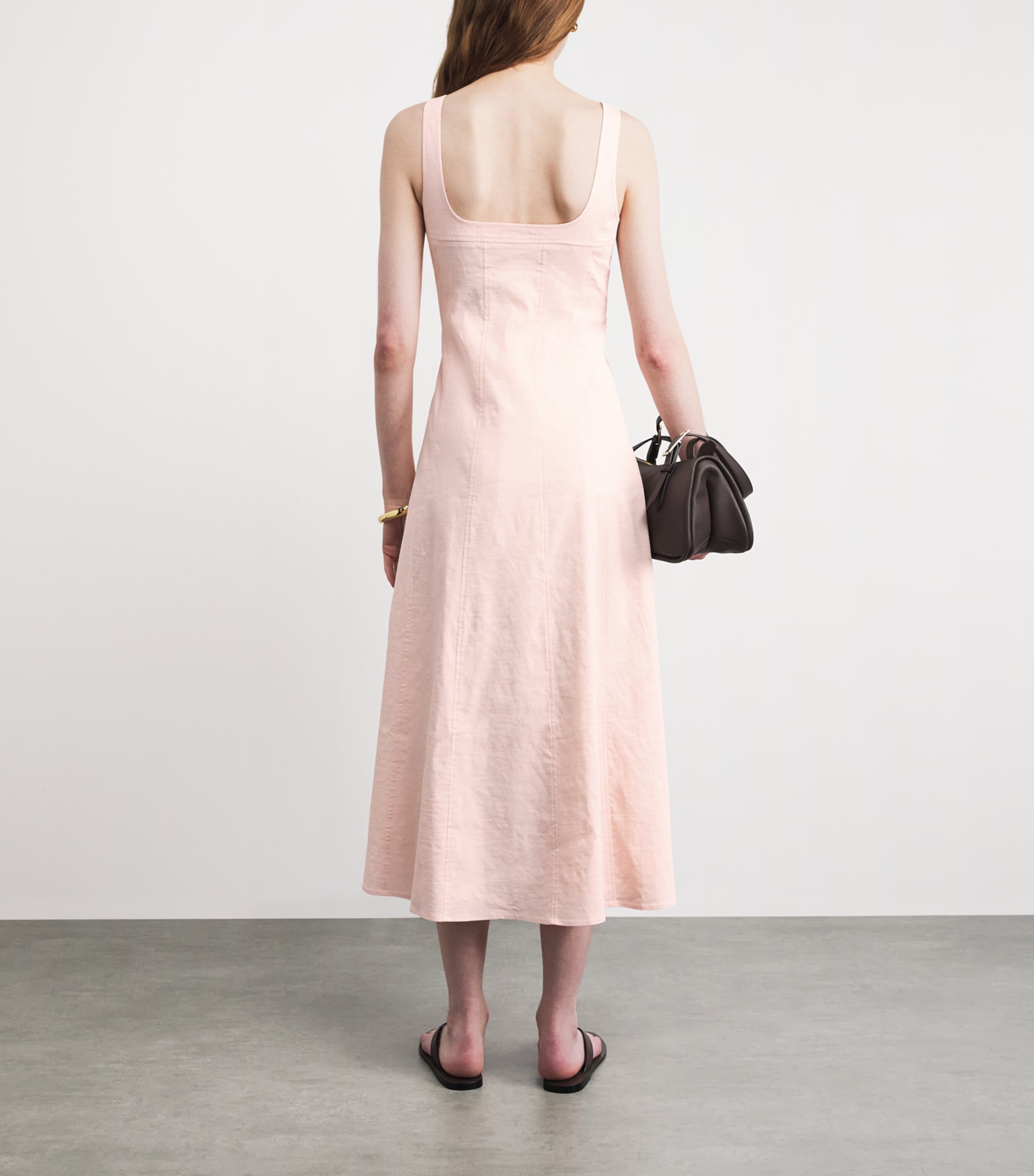 theory square neck dress in good linen Women's Dark Brown Linen Seamed Square Neck Dress for Summer | Breathable  and Lightweight