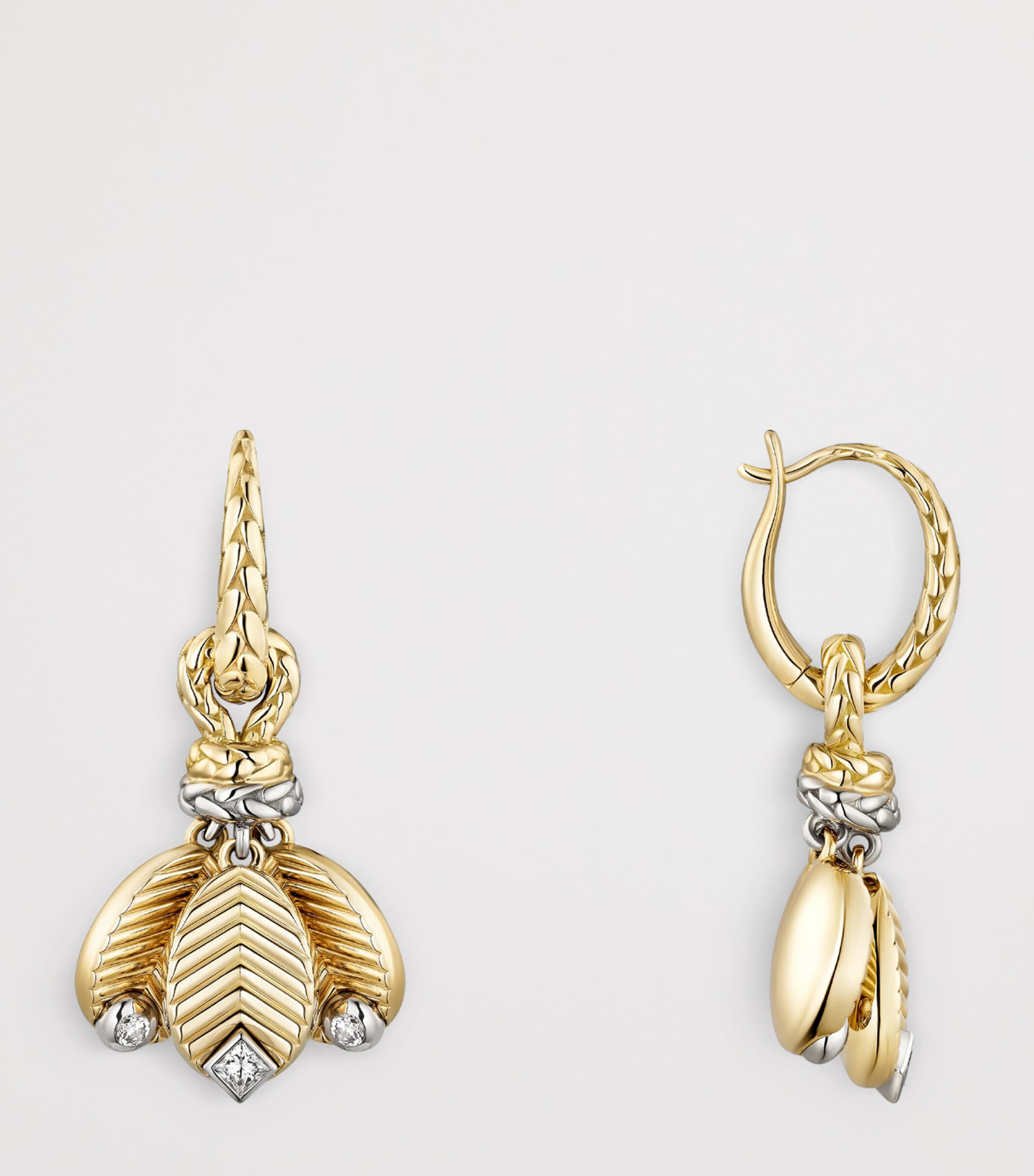 Yellow Gold, White Gold and Diamond Grain de Café Drop Earrings MIXED GOLD Image 5
