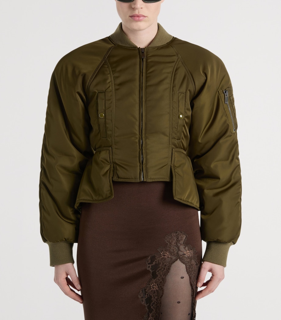 Balmain Womens Signature Bomber Jacket Khaki Olive Image 3