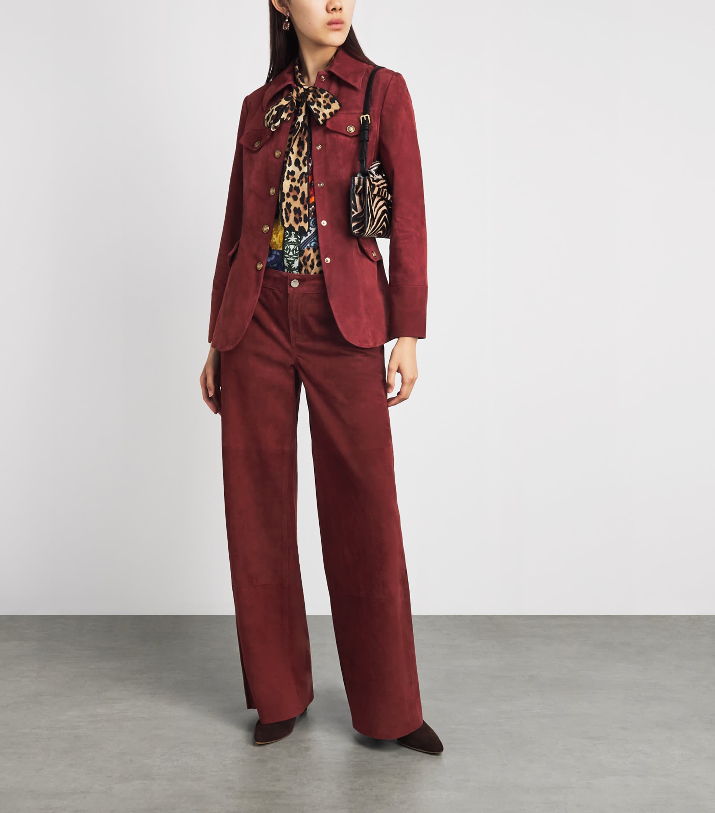 Alice+Olivia Womens Wide Amazing Suede Trousers Cognac Image 2
