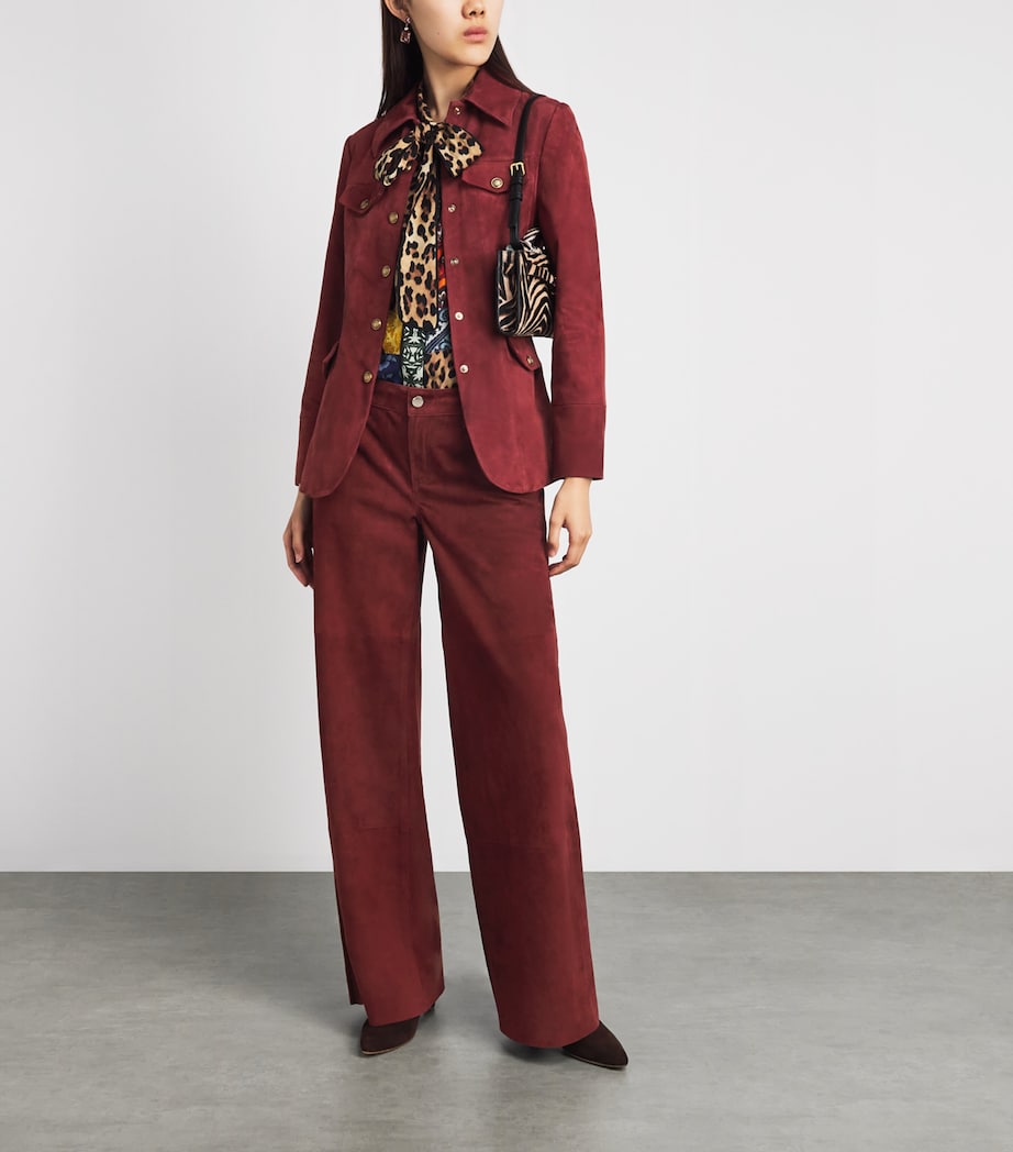 Alice+Olivia Womens Wide Amazing Suede Trousers Cognac Image 2