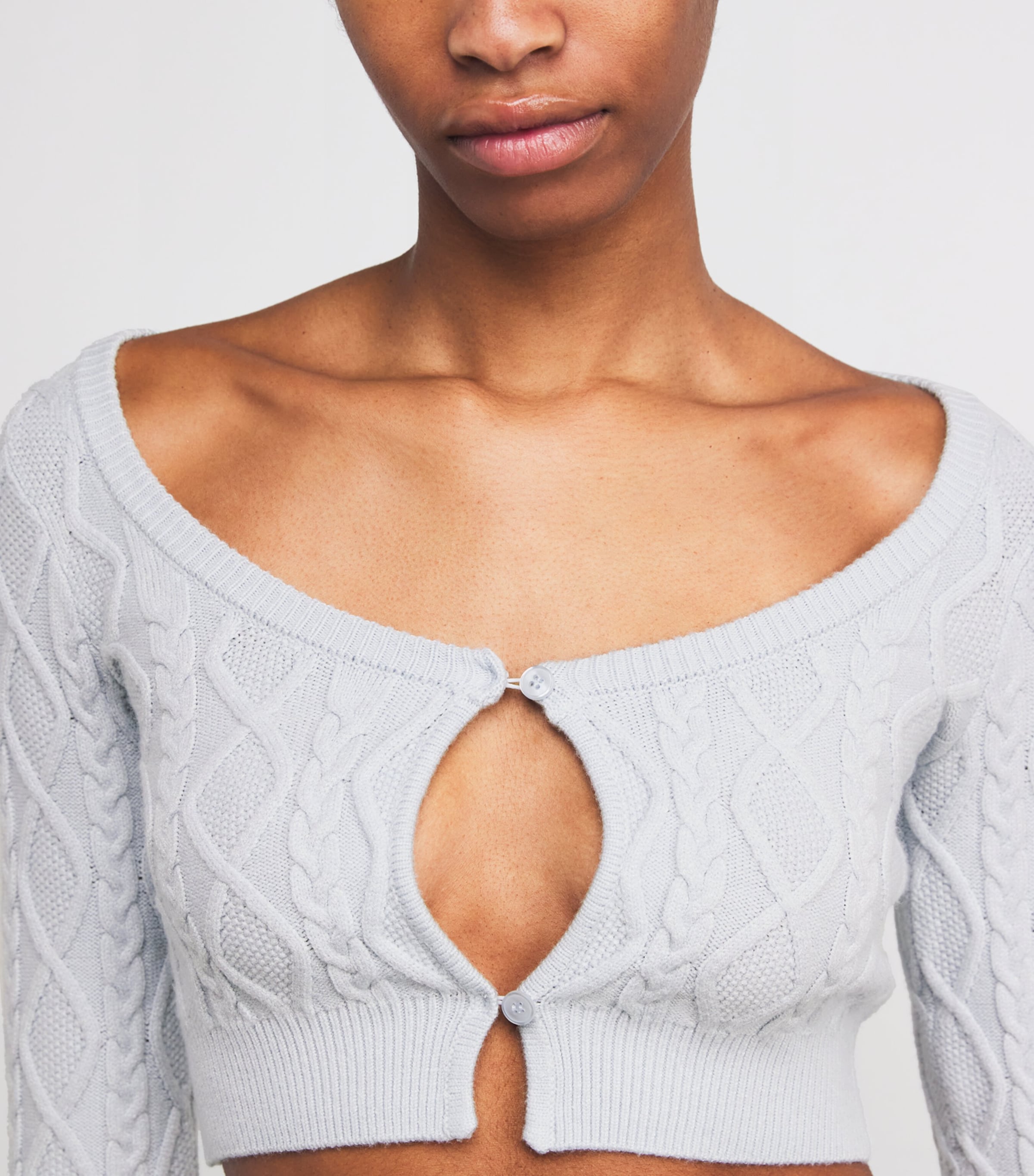 Cable-Knit Snow Bunny Cropped Cardigan ZEN BLUE Image 6