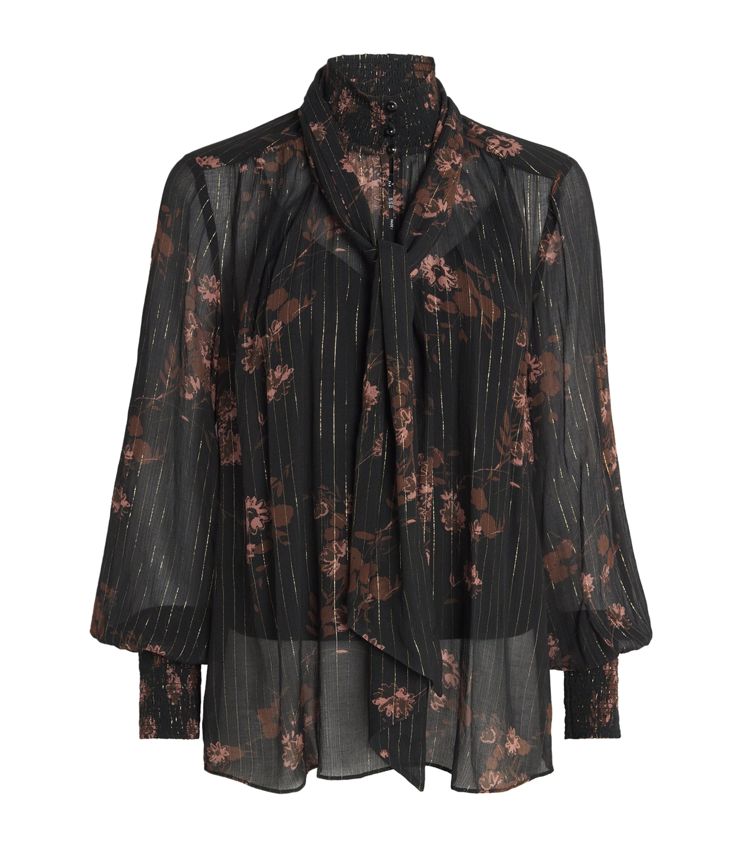 Me+em Georgette Floral Blouse And Tie In Black