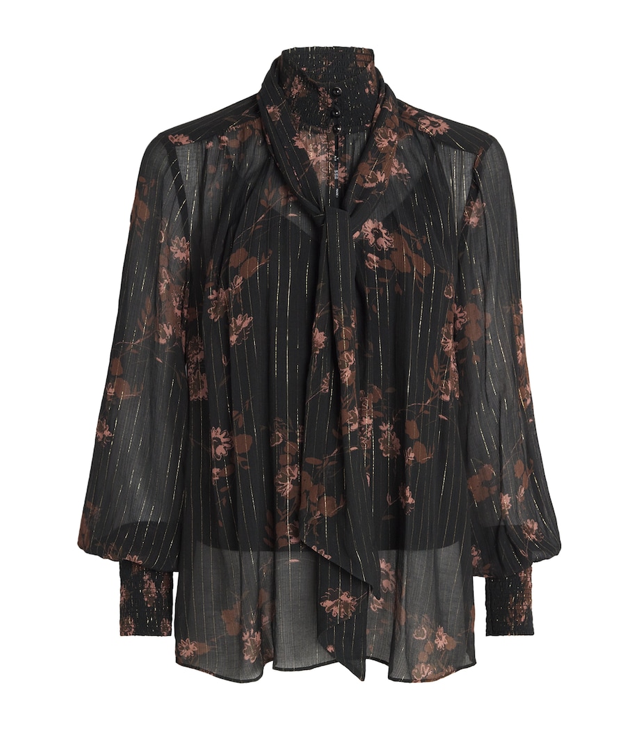 Georgette Floral Blouse and Tie BLACK/MULTI Image 1