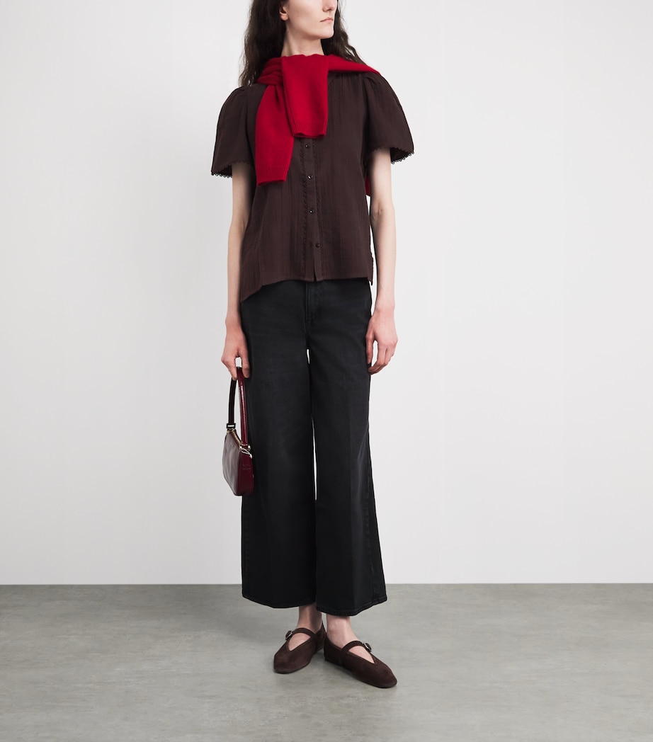 ME+EM Womens Cotton Cheesecloth Blouse Ganache Brown Image 2