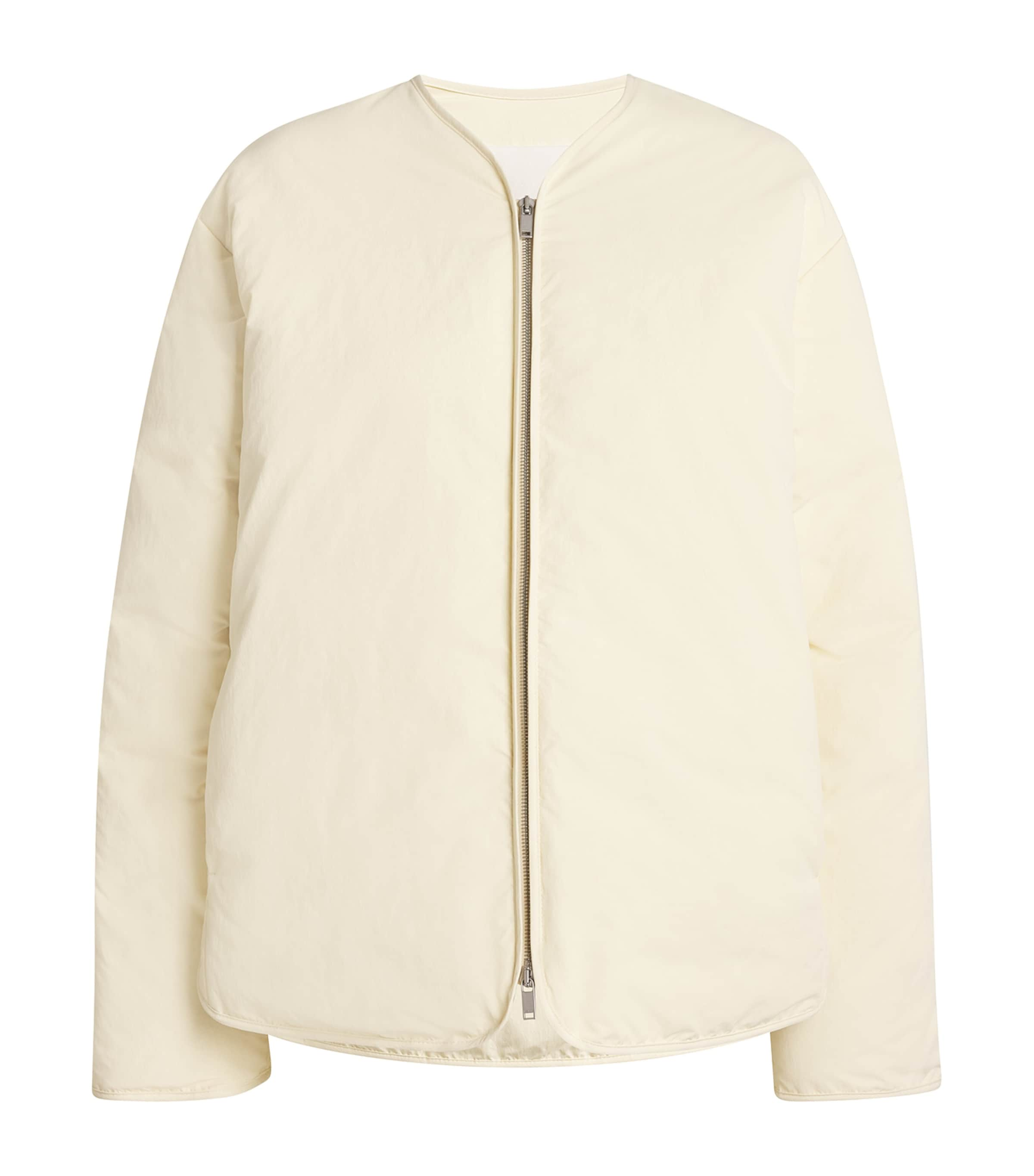 Shop Jil Sander Down Collarless Padded Jacket In Beige