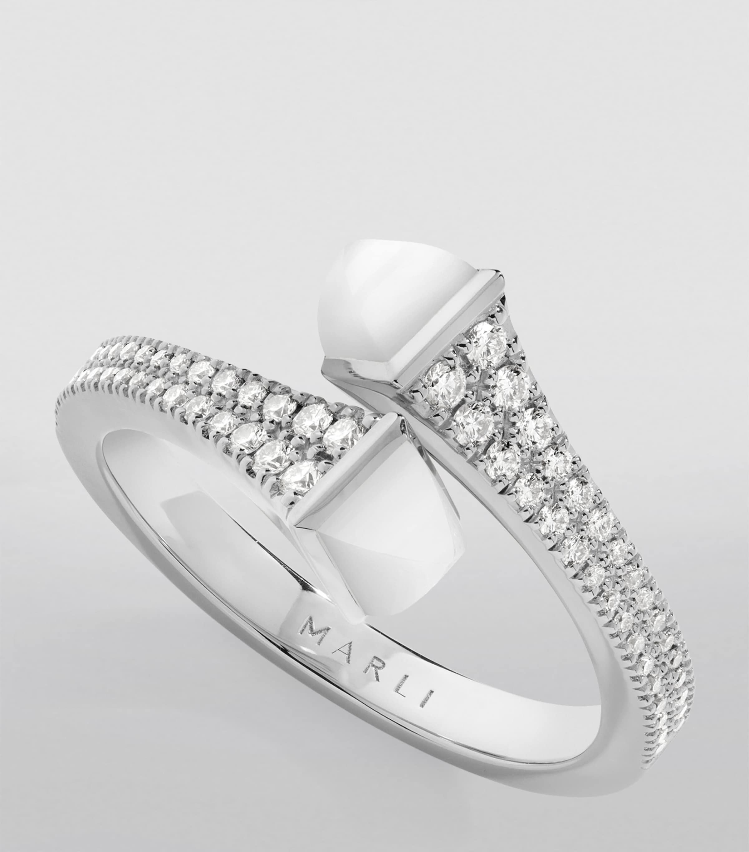 White Gold, Diamond and White Agate Cleo Ring WHITE GOLD Image 2