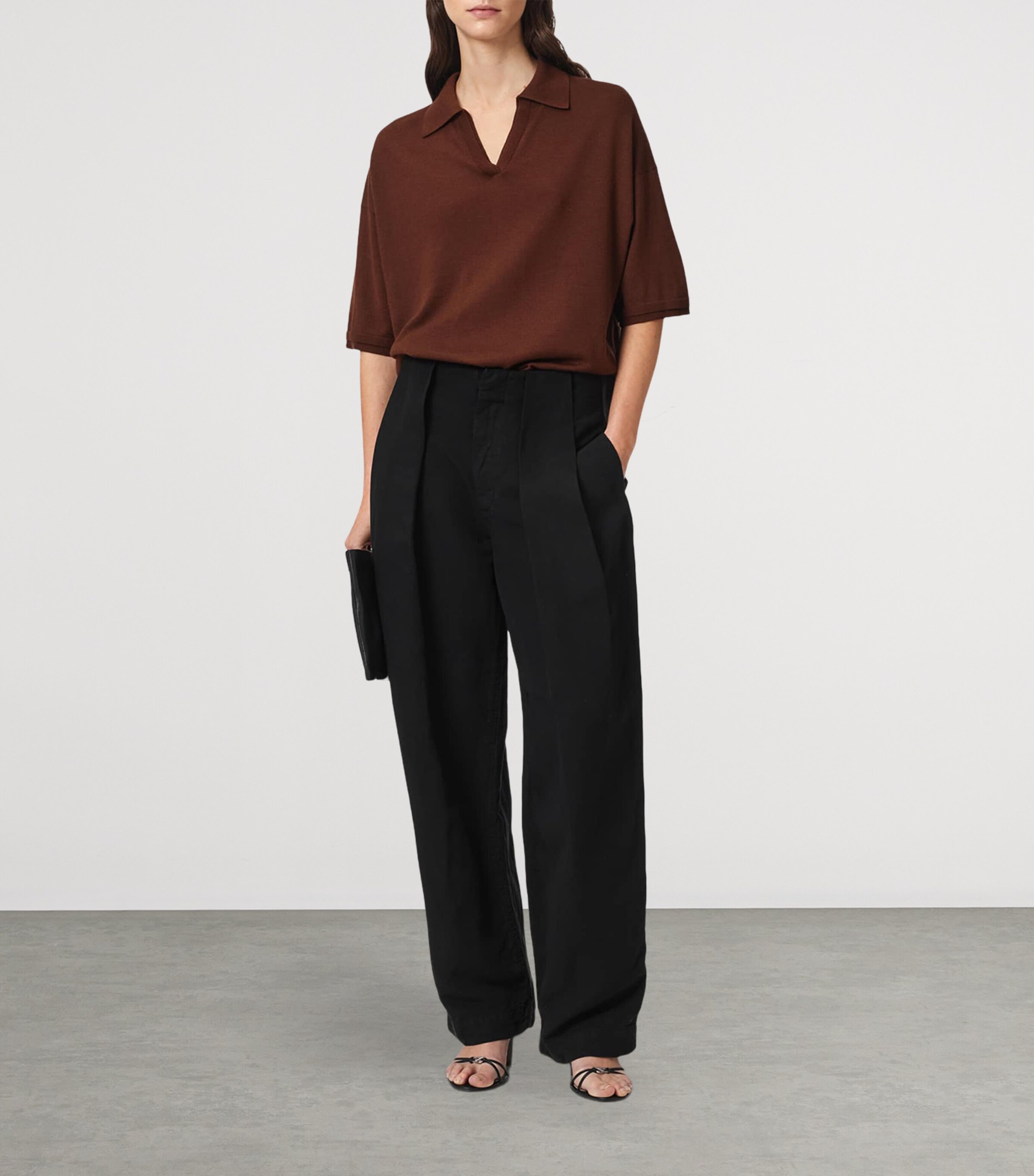AllSaints Womens Wool Bern Polo Shirt Hot Choc Brown Image 5