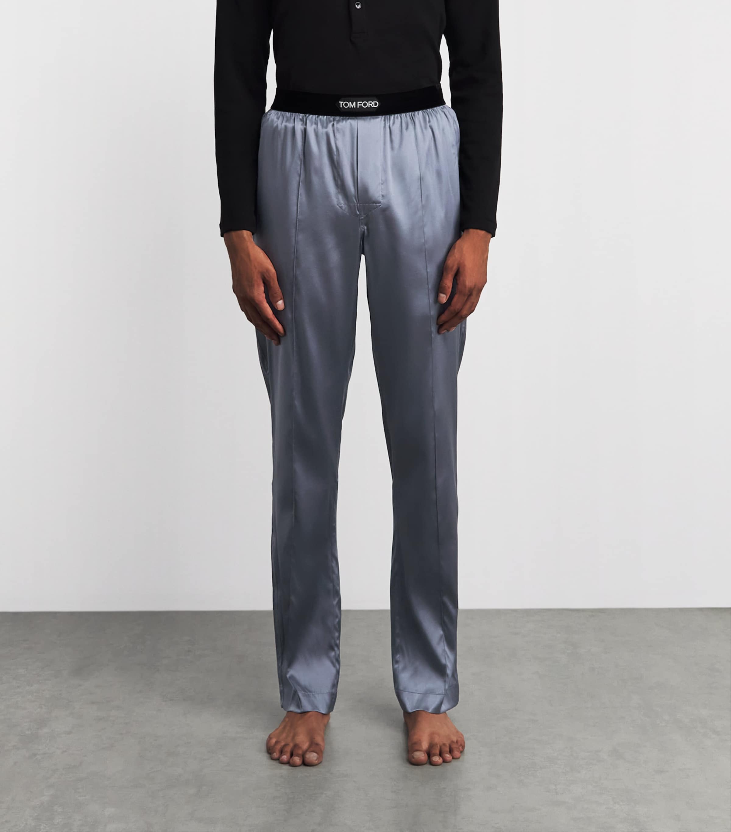 TOM FORD Mens Silk-Blend Pyjama Trousers Dark Grey Image 4