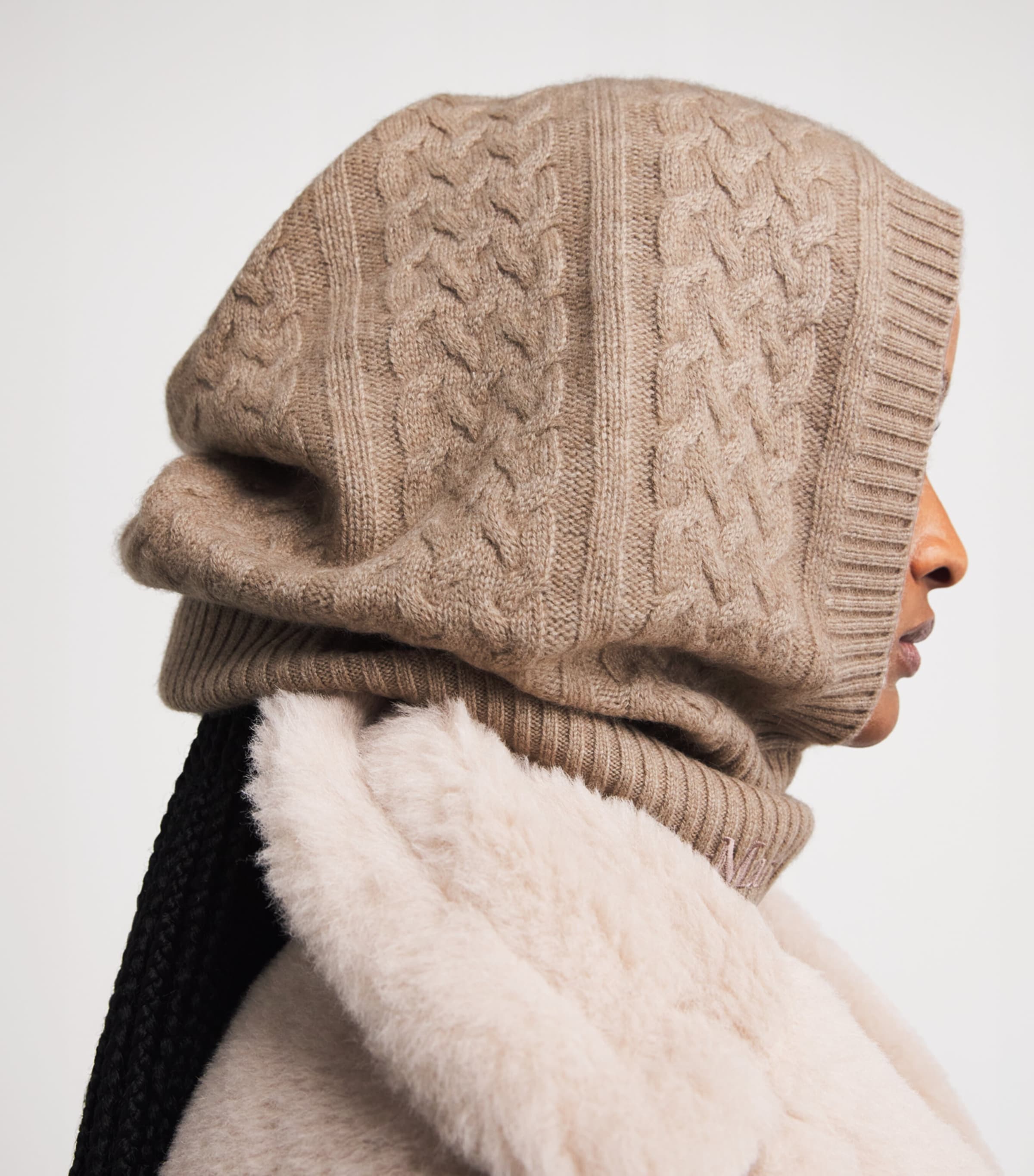 Cashmere Cable-Knit Balaclava BEIGE Image 5