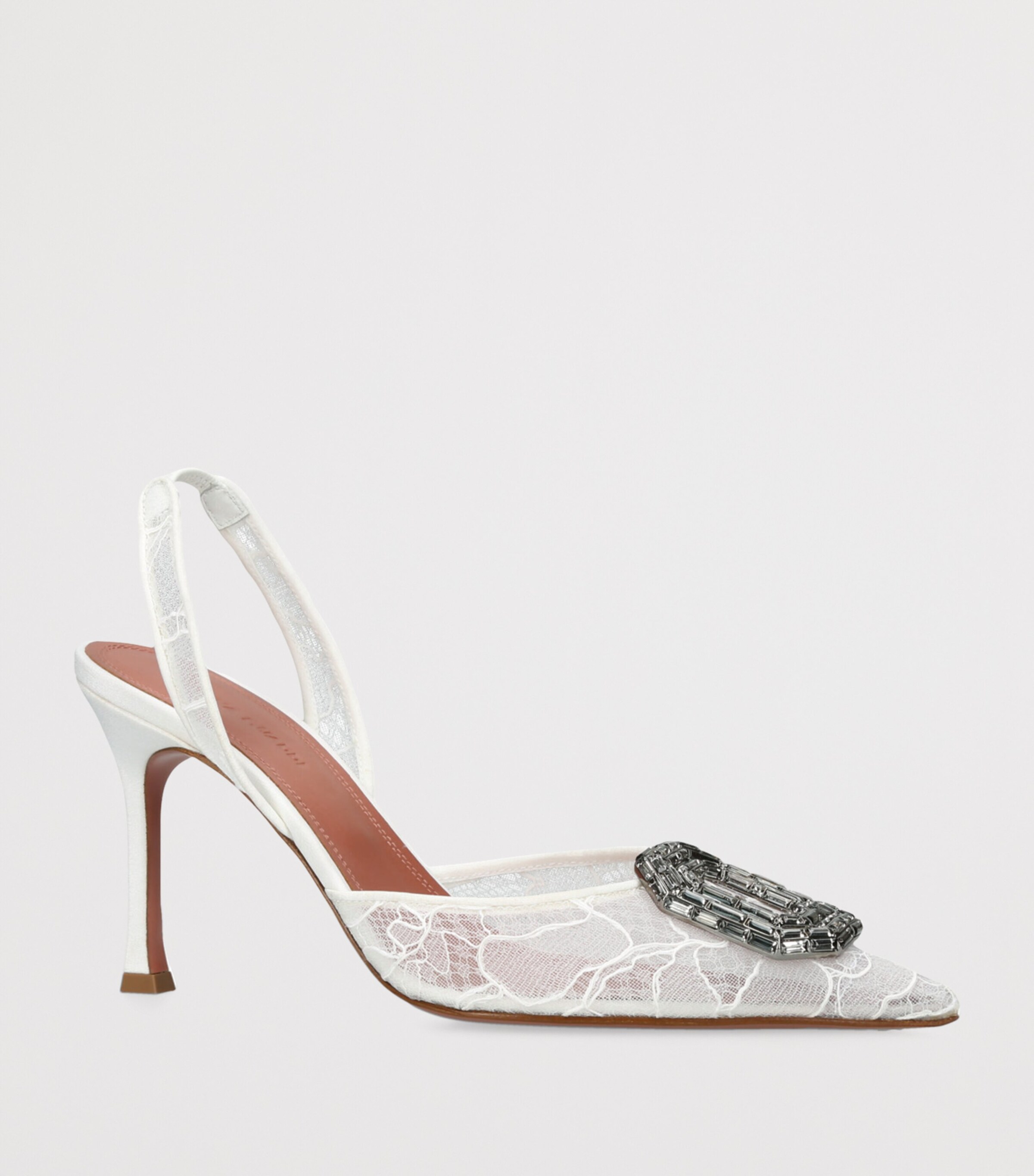Amina Muaddi Lace Camelia Slingback Pumps 90 White Image 3