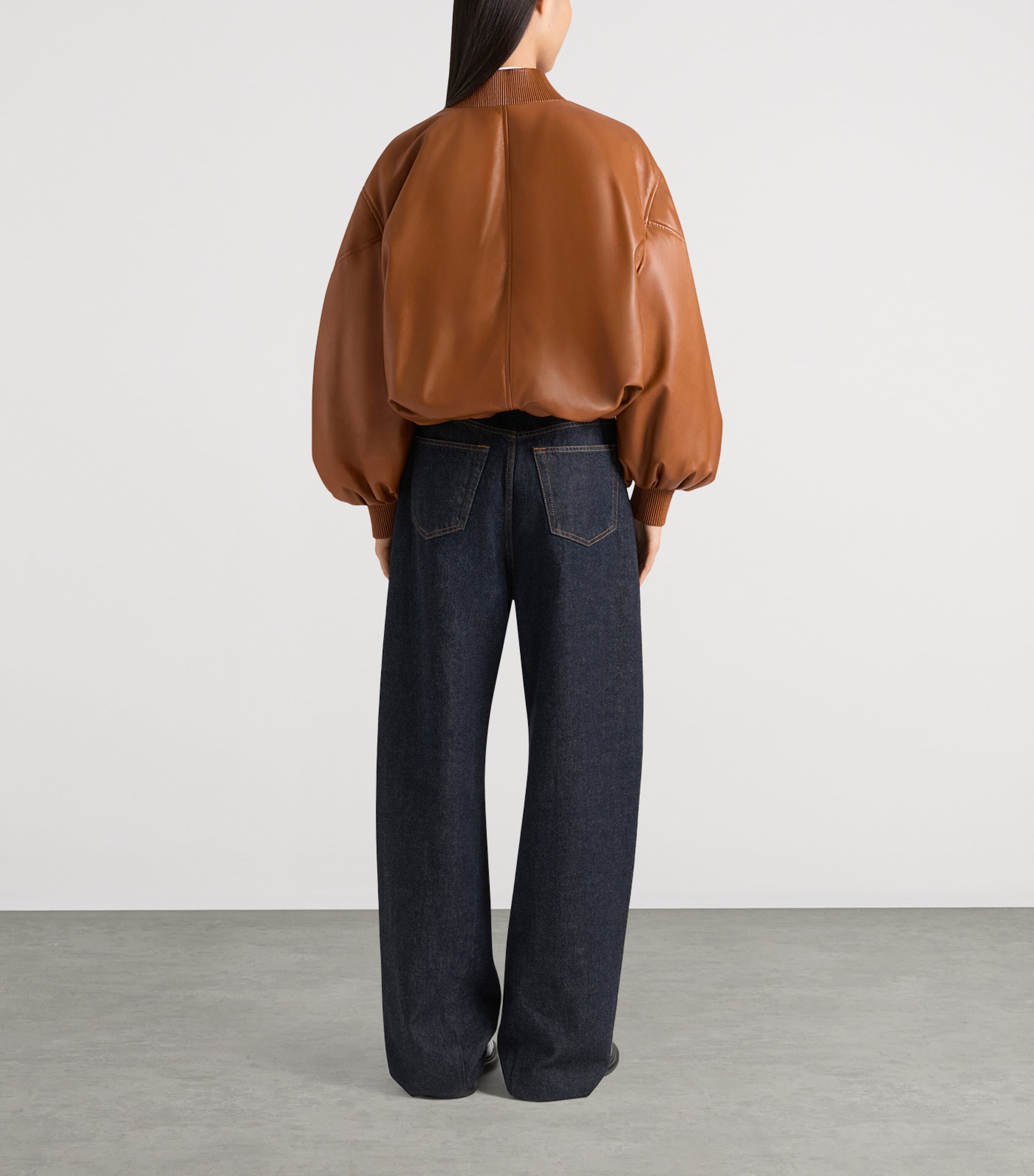 Nappa Leather Cocoon Bomber Jacket TAN Image 3