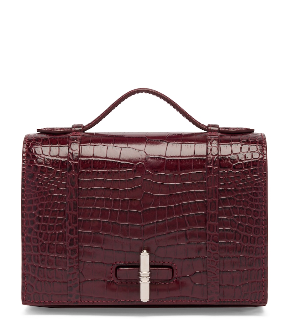 Croc-Embossed Leather May Small Top-Handle Bag ROSEWOOD Image 1