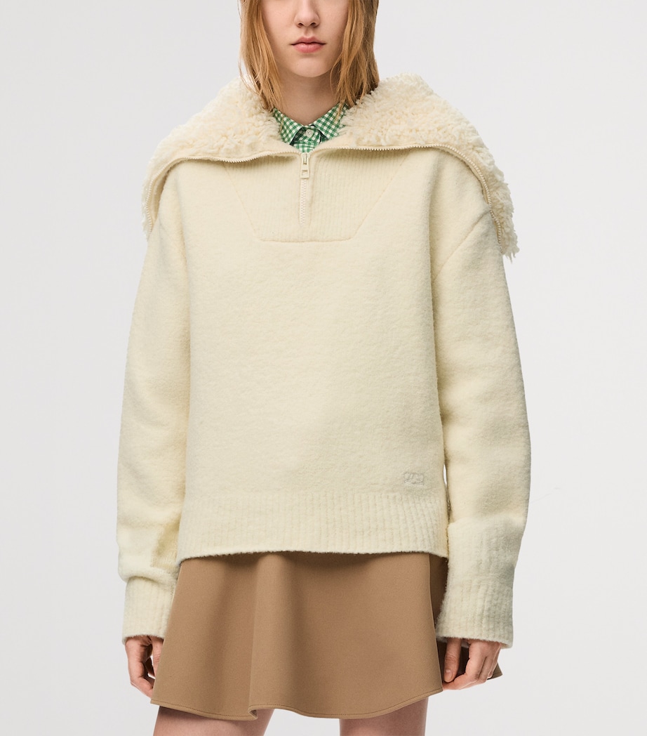LOEWE Womens Wool-Blend Zip-Up Sweater Ecru Image 3