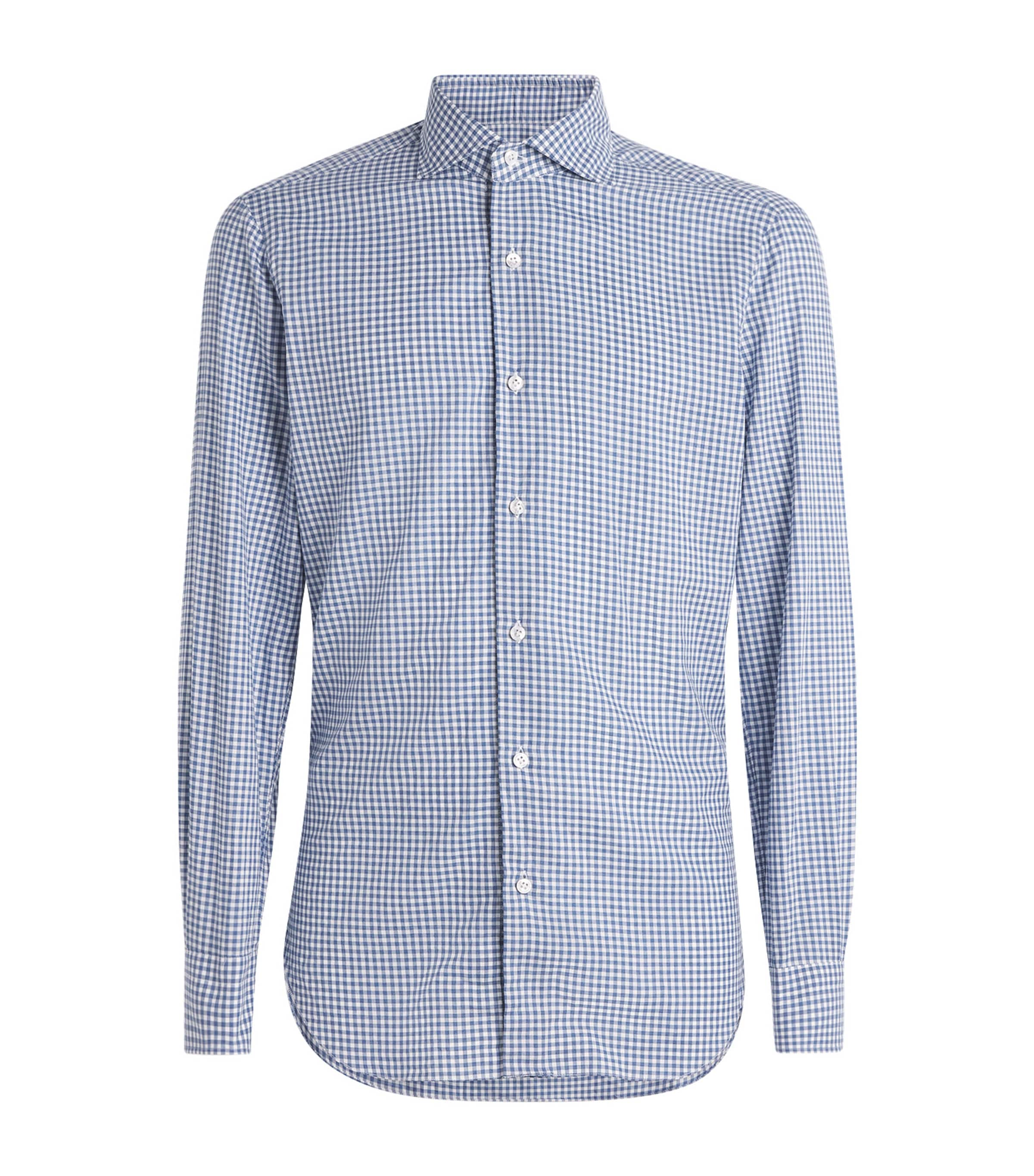 Barba Napoli Mens Cotton Washed Check Shirt Navy Image 1