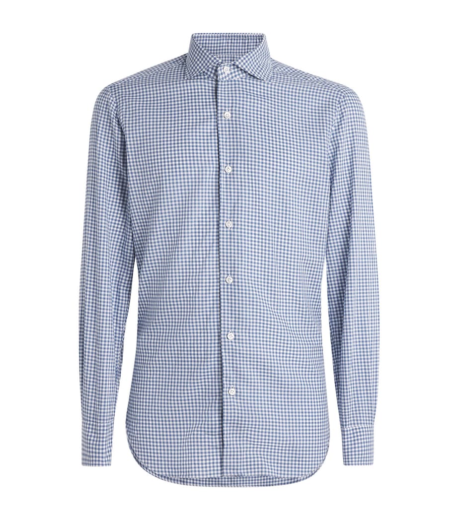 Barba Napoli Mens Cotton Washed Check Shirt Navy Image 1