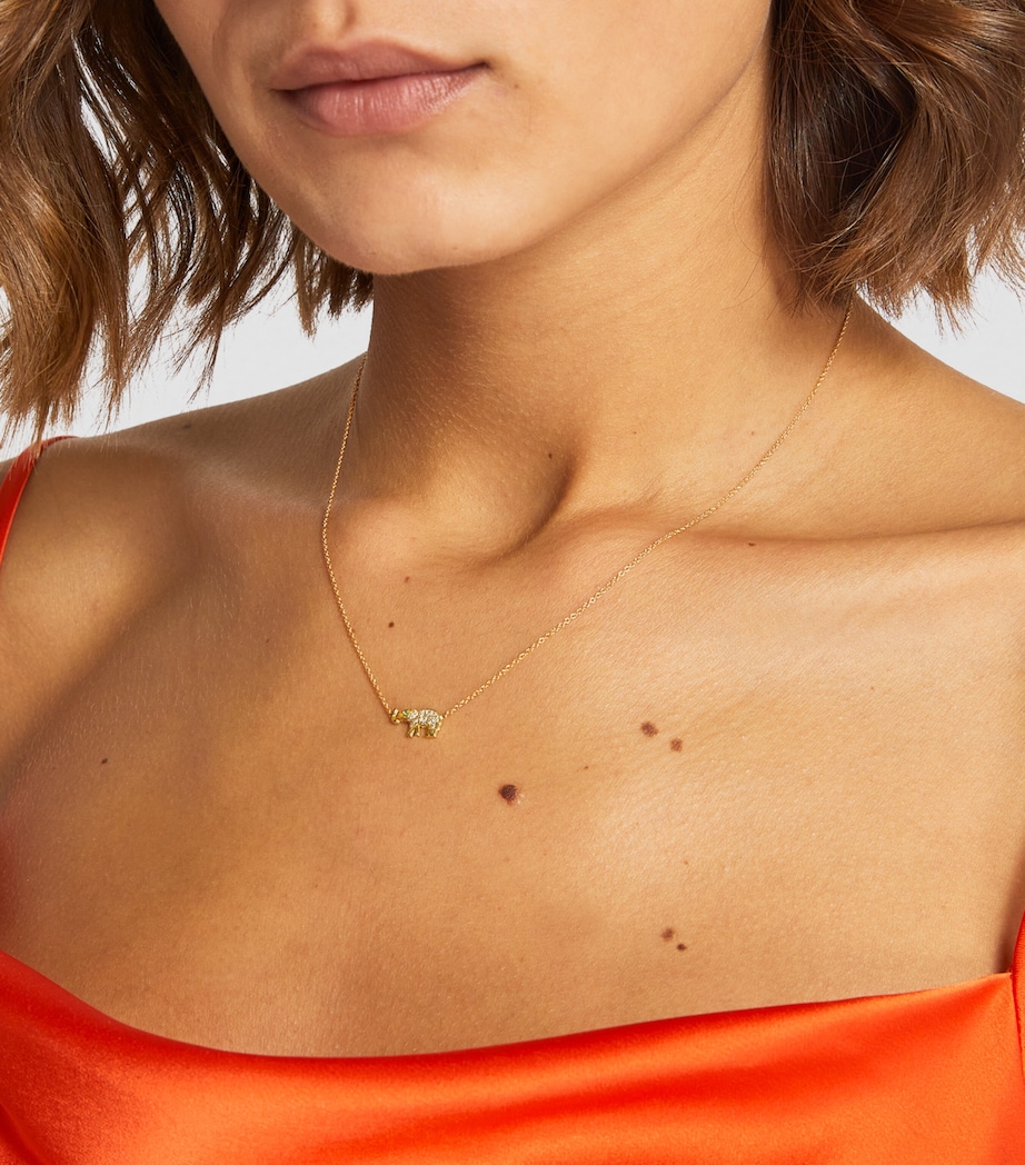 Yellow Gold, Diamond and Emerald Mini Elephant Necklace YELLOW GOLD Image 4