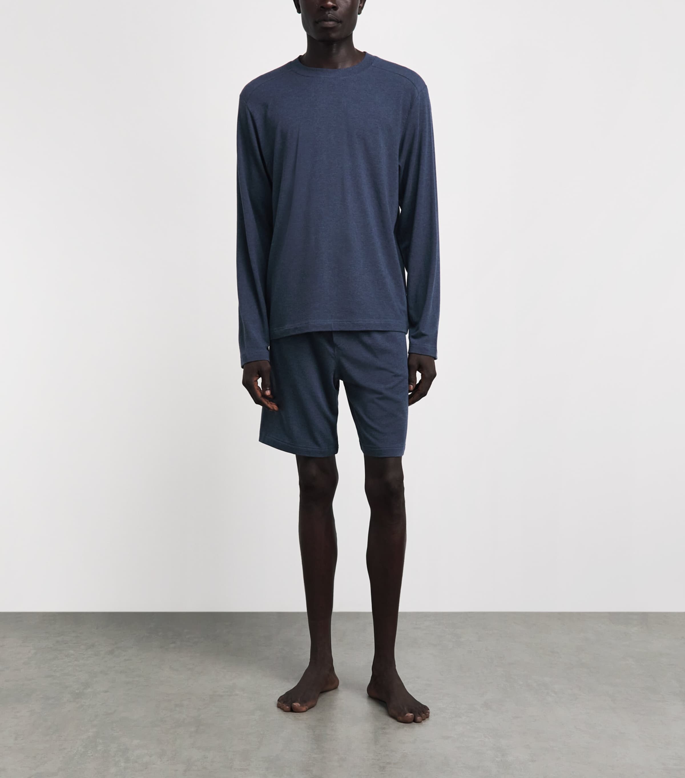 Zimmerli Mens Lyocell-Blend Soft Lounge Long-Sleeve T-Shirt Blue Melange Image 2