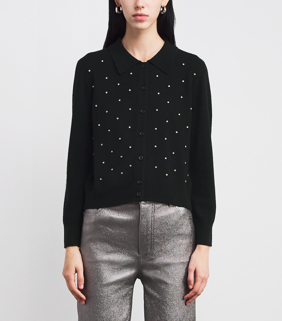 Wool-Cashmere Rhinestone-Embellished Cardigan BLACK Image 3