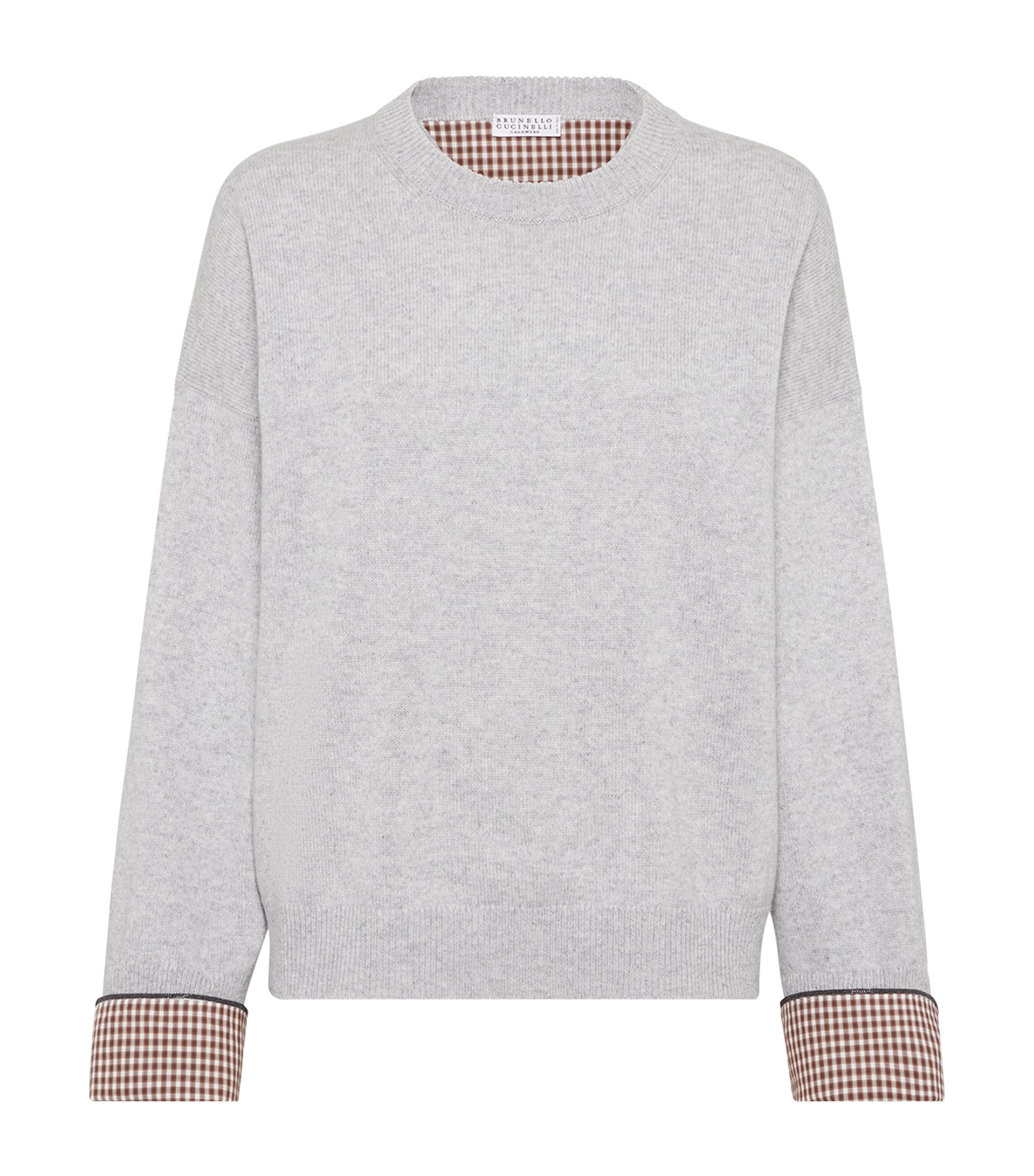 Brunello Cucinelli Cashmere Shirt-cuff Sweater In Gray