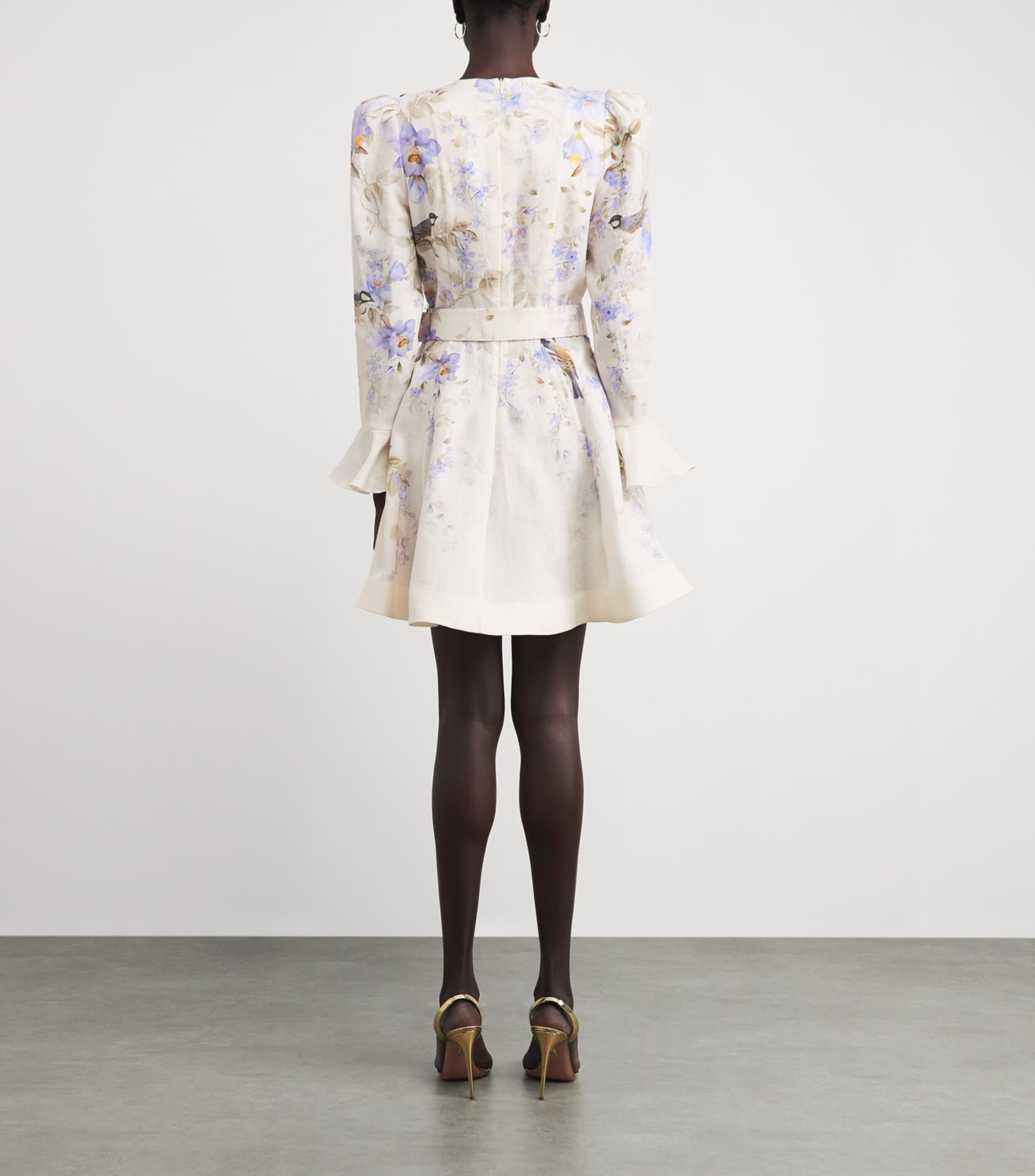 Zimmermann Womens Linen Floral Luna Mini Dress Blue Songbird Image 4