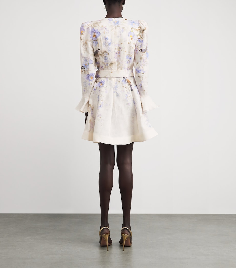 Zimmermann Womens Linen Floral Luna Mini Dress Blue Songbird Image 4
