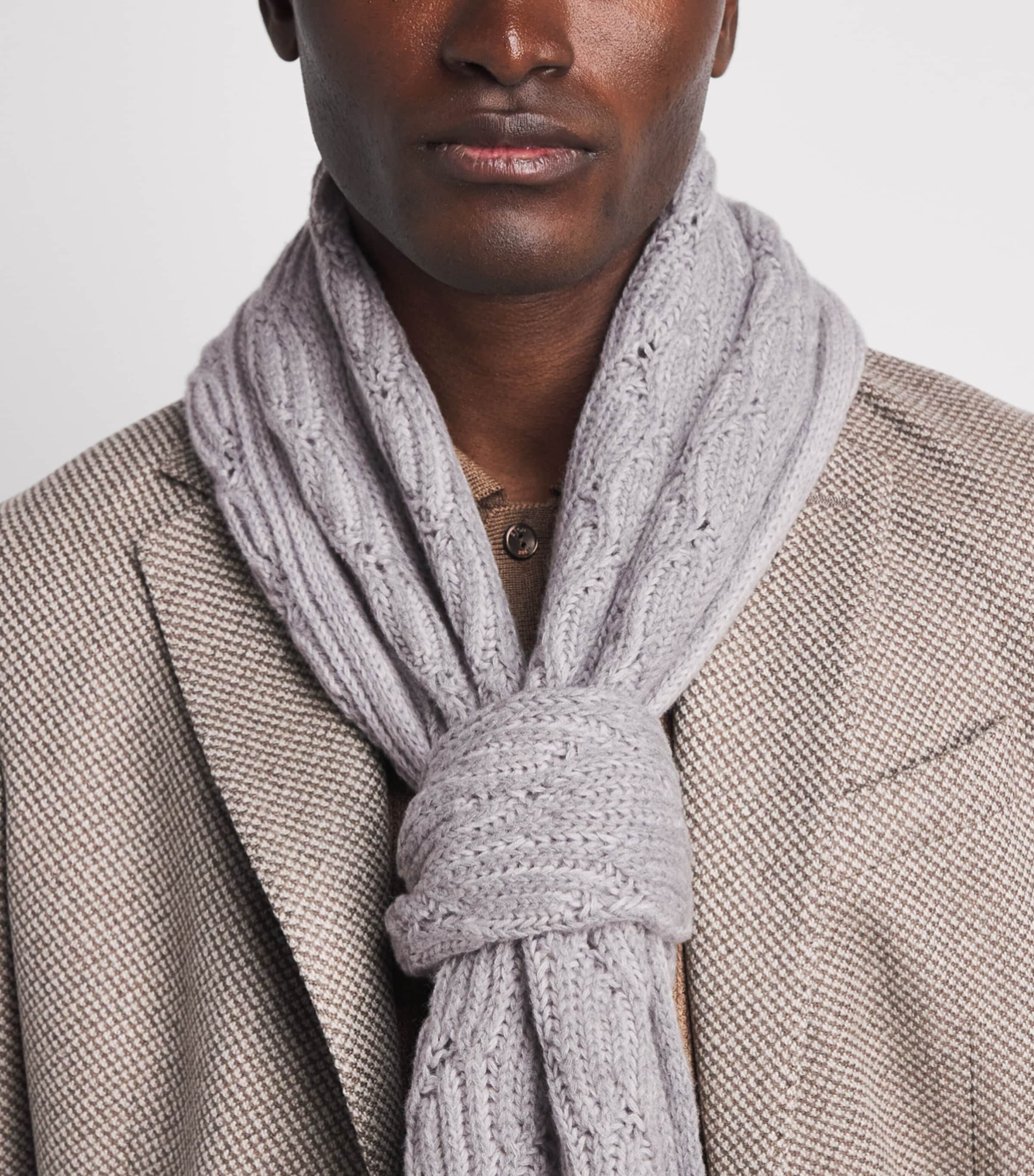 Pal Zileri Grey Wool Cable-Knit Scarf | Harrods US