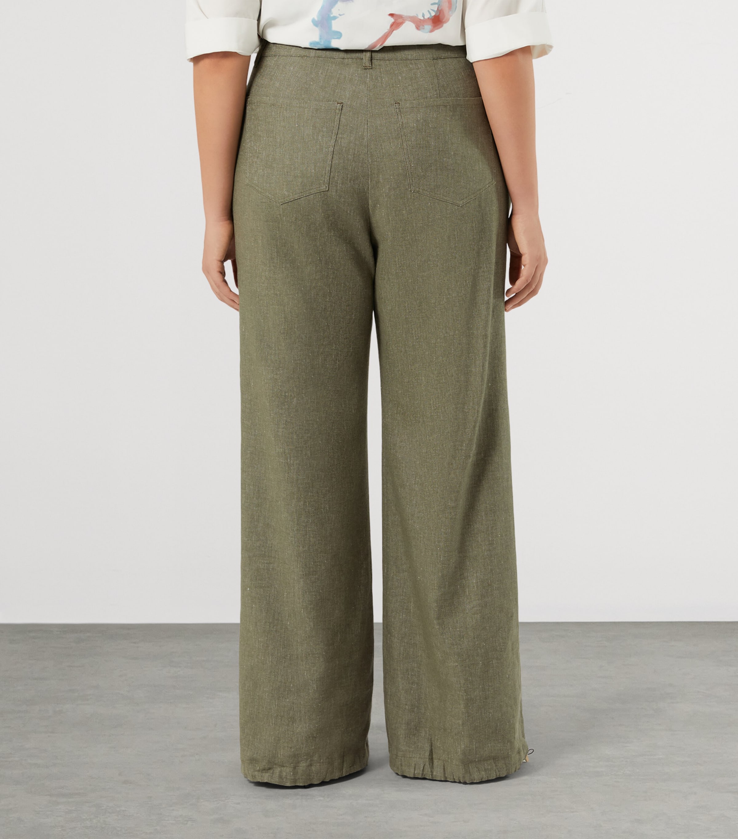 Marina Rinaldi Womens Cotton-Linen-Blend Wide-Leg Trousers Kaki Image 4