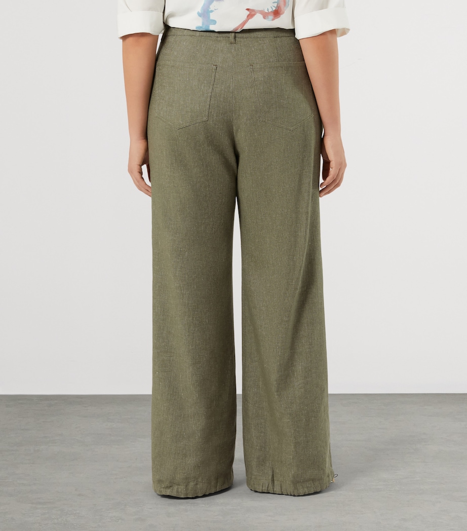 Marina Rinaldi Womens Cotton-Linen-Blend Wide-Leg Trousers Kaki Image 4