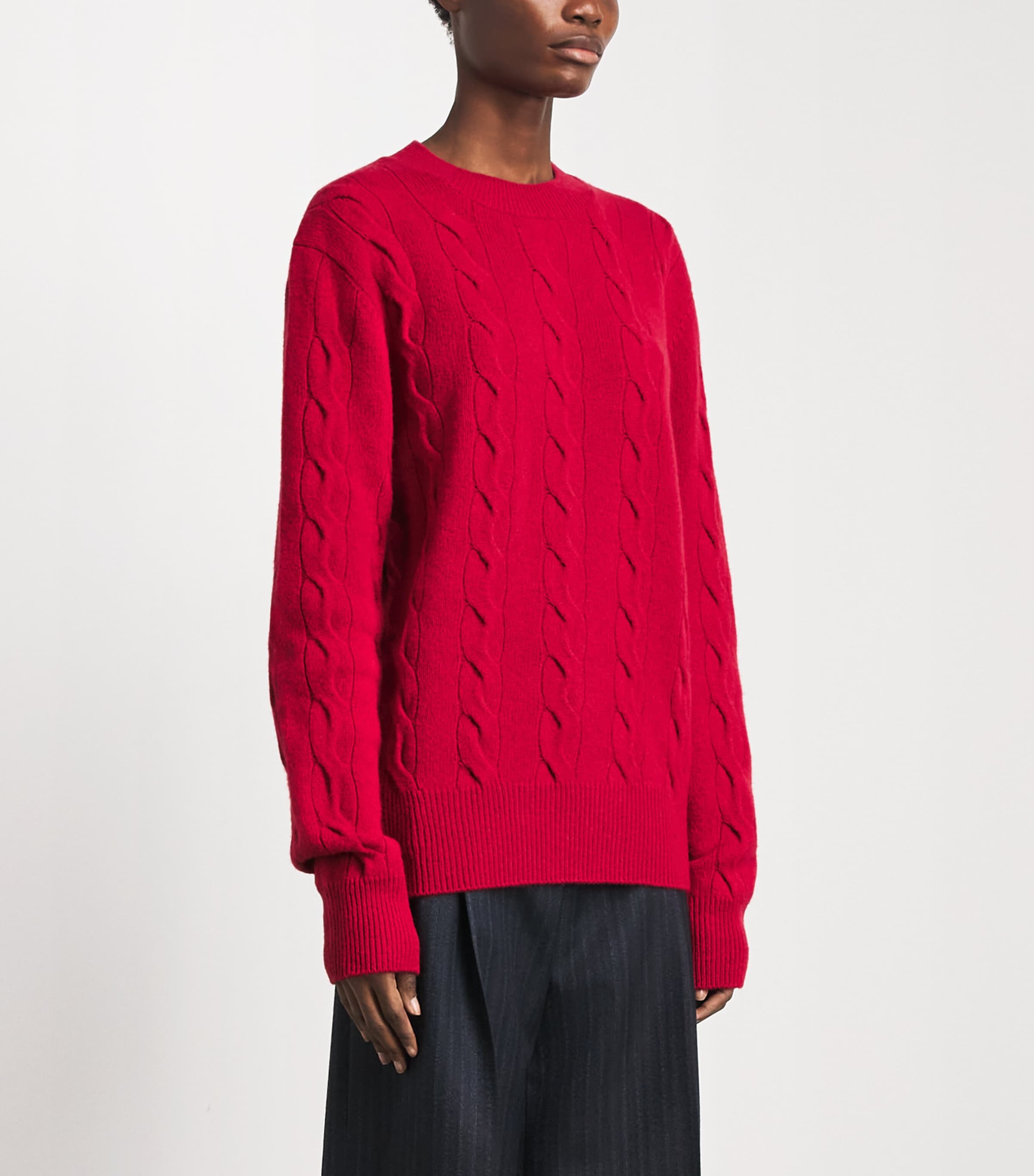 AMI Paris Womens Wool Cable-Knit Sweater Rouge Rubis Image 5