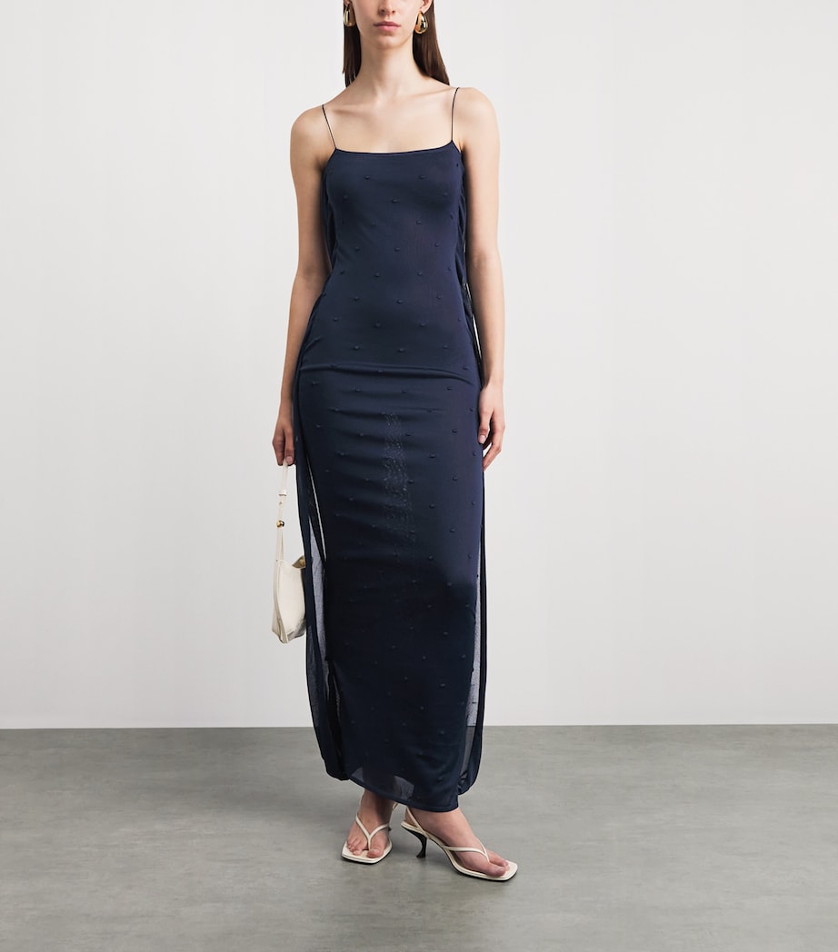 Jacquemus Womens Knitted Plumetis Maxi Dress Dark Navy Image 2