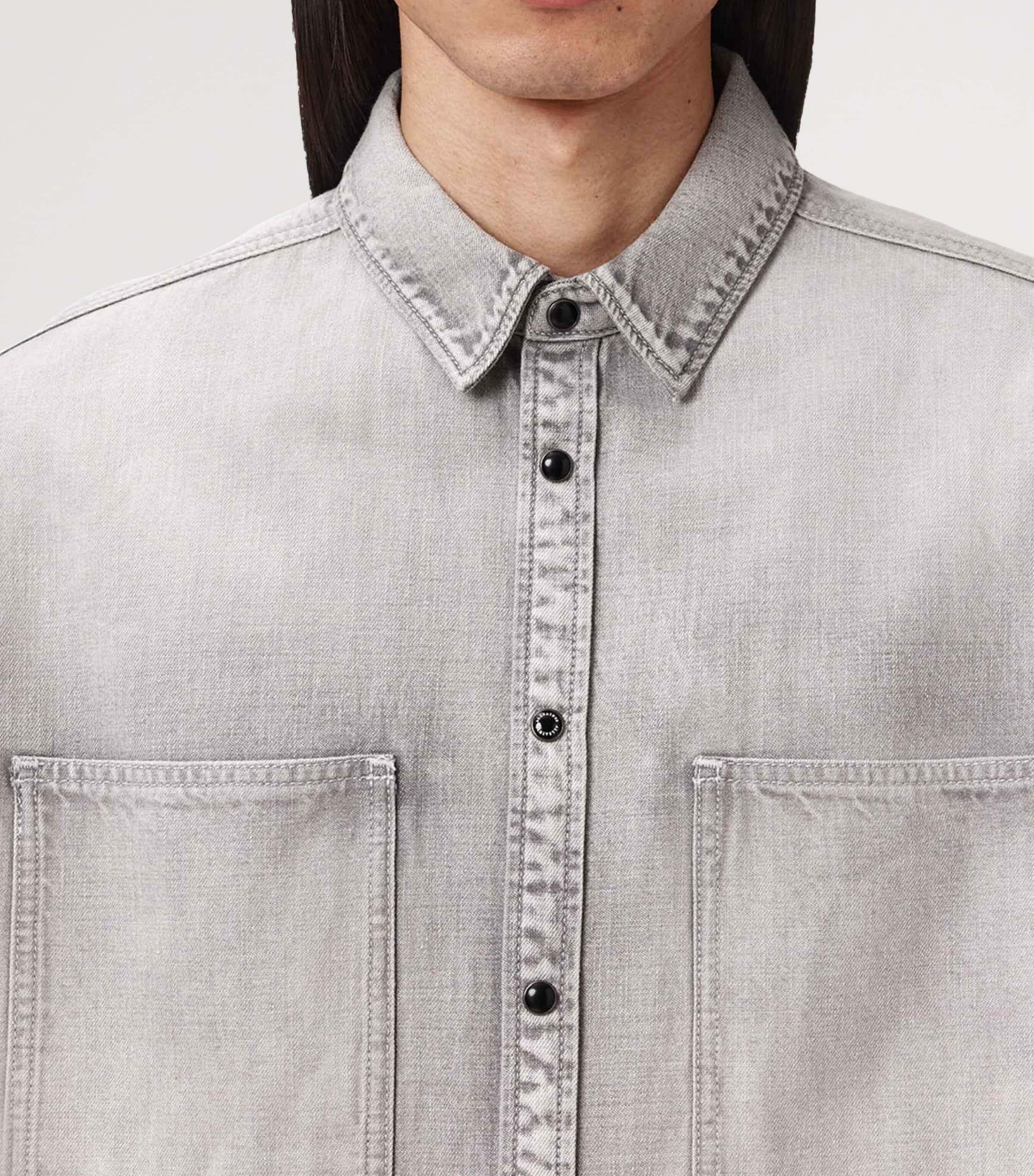 AllSaints Mens Al Oversized Denim Shirt Light Grey Image 5