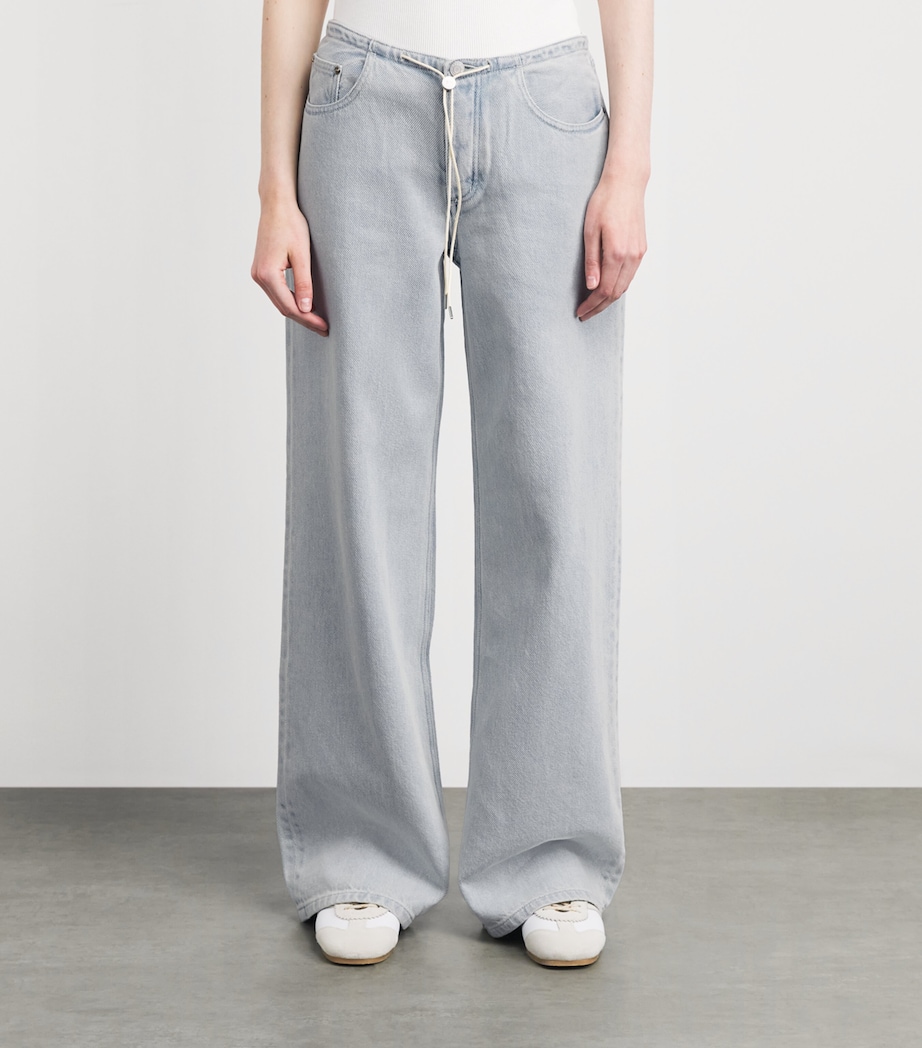 STILL HERE Womens Drawstring Cool Wide-Leg Jeans Cloud Vintage Blue Image 4