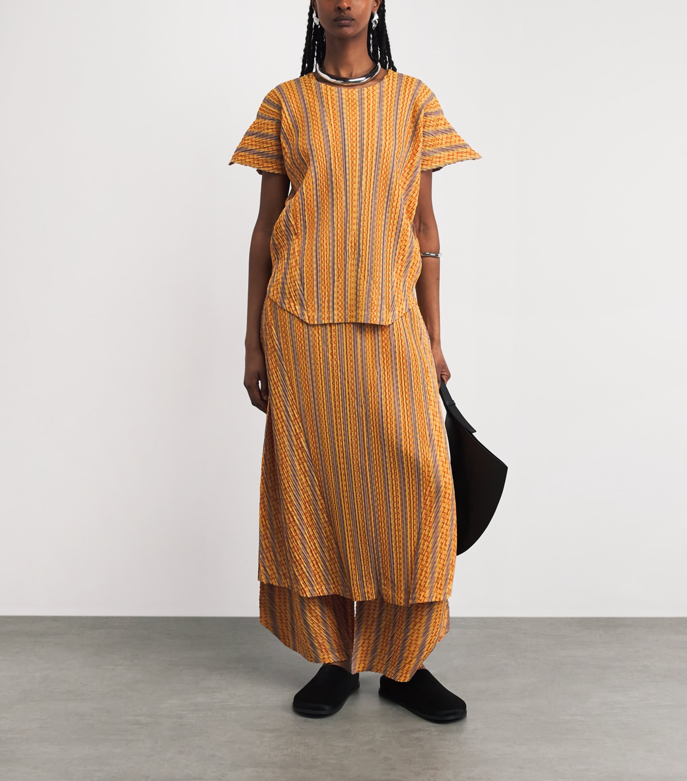 Pleats Please Issey Miyake Womens Cotton-Blend Zigzag Top Yellow Orange Image 2