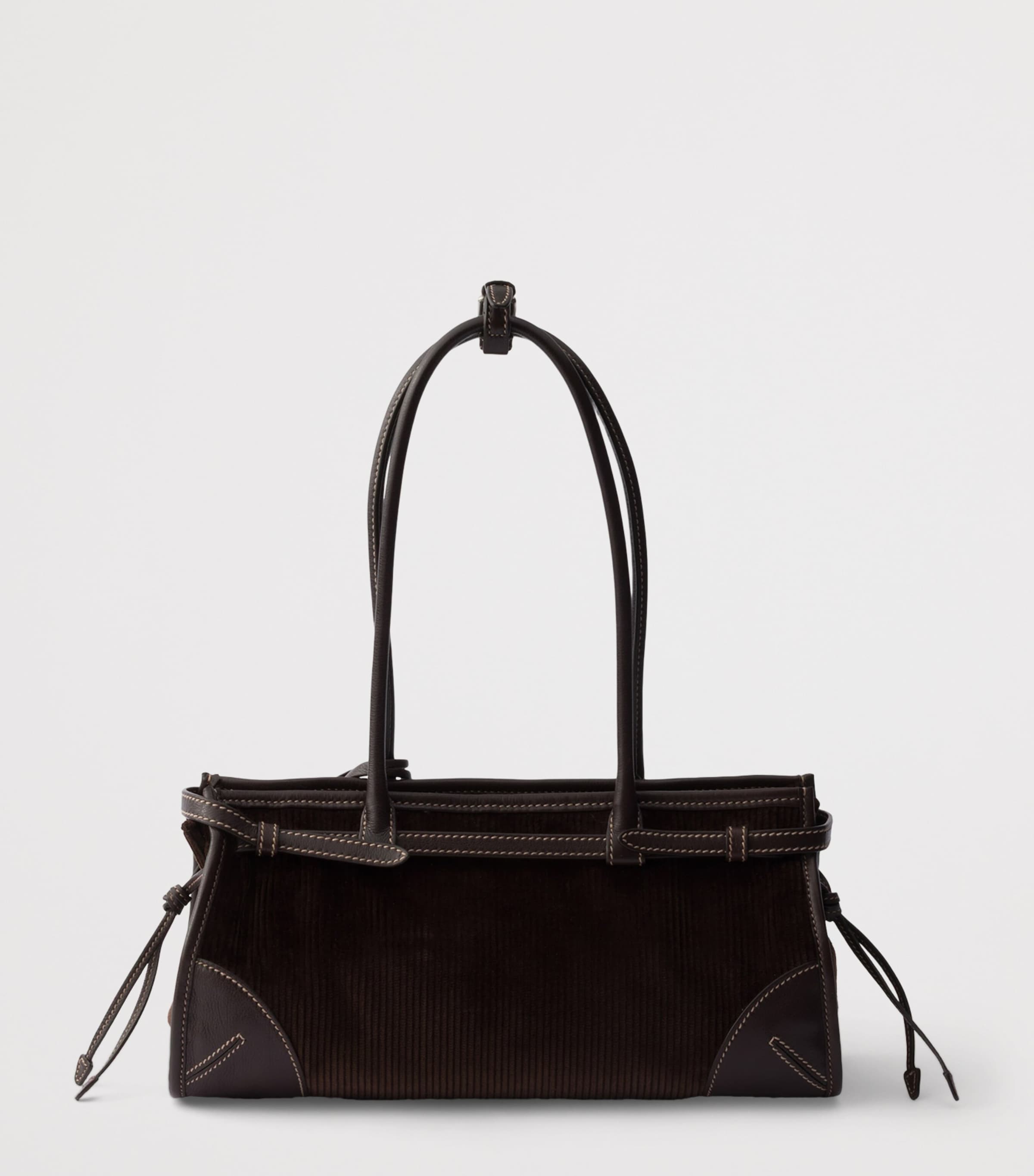 Prada Womens Medium Bonnie Corduroy and Leather Top-Handle Bag Brown Image 4