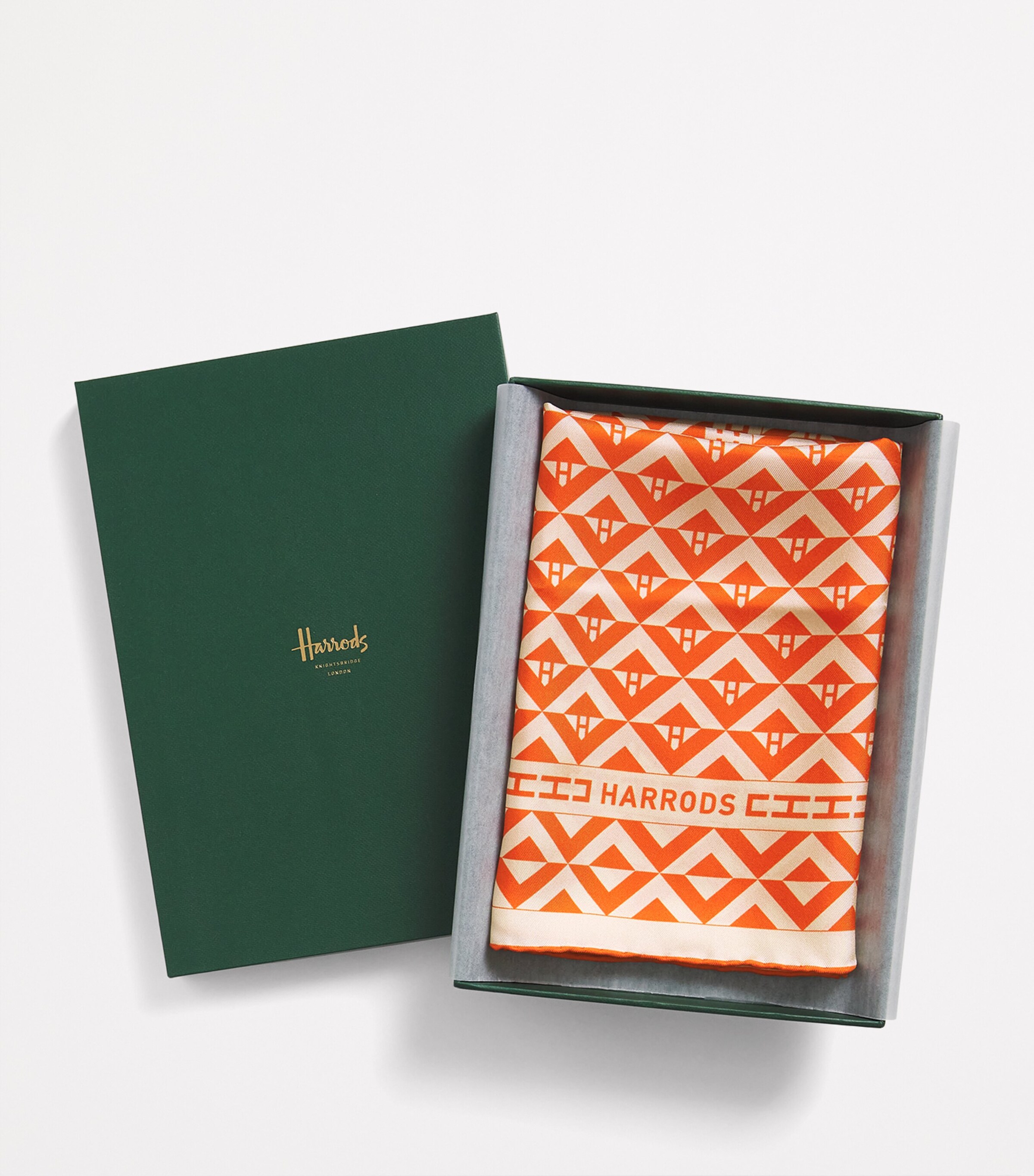 Harrods Silk Geometric Print Scarf Orange Image 5