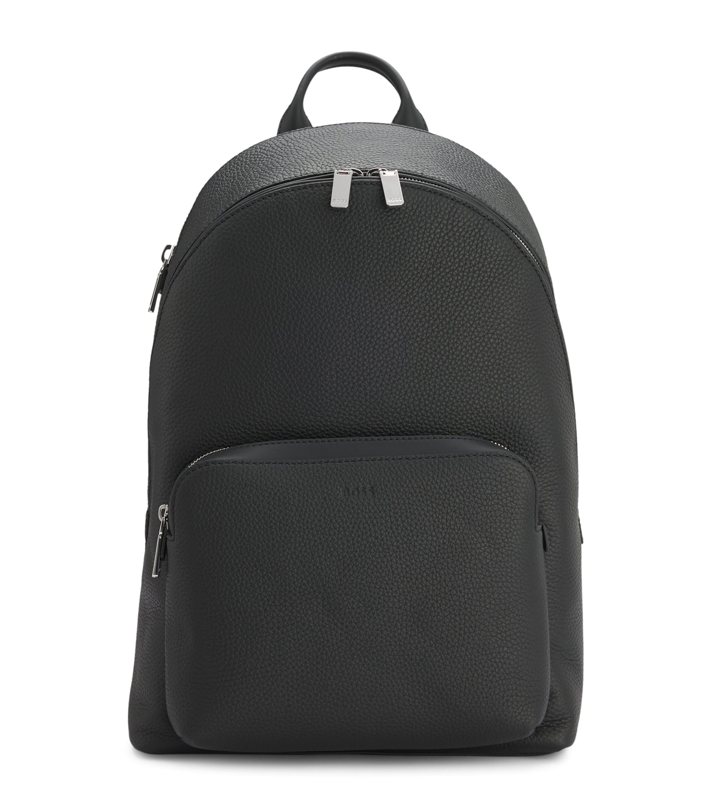 Hugo Boss Mens Debossed-logo Leather Backpack Black