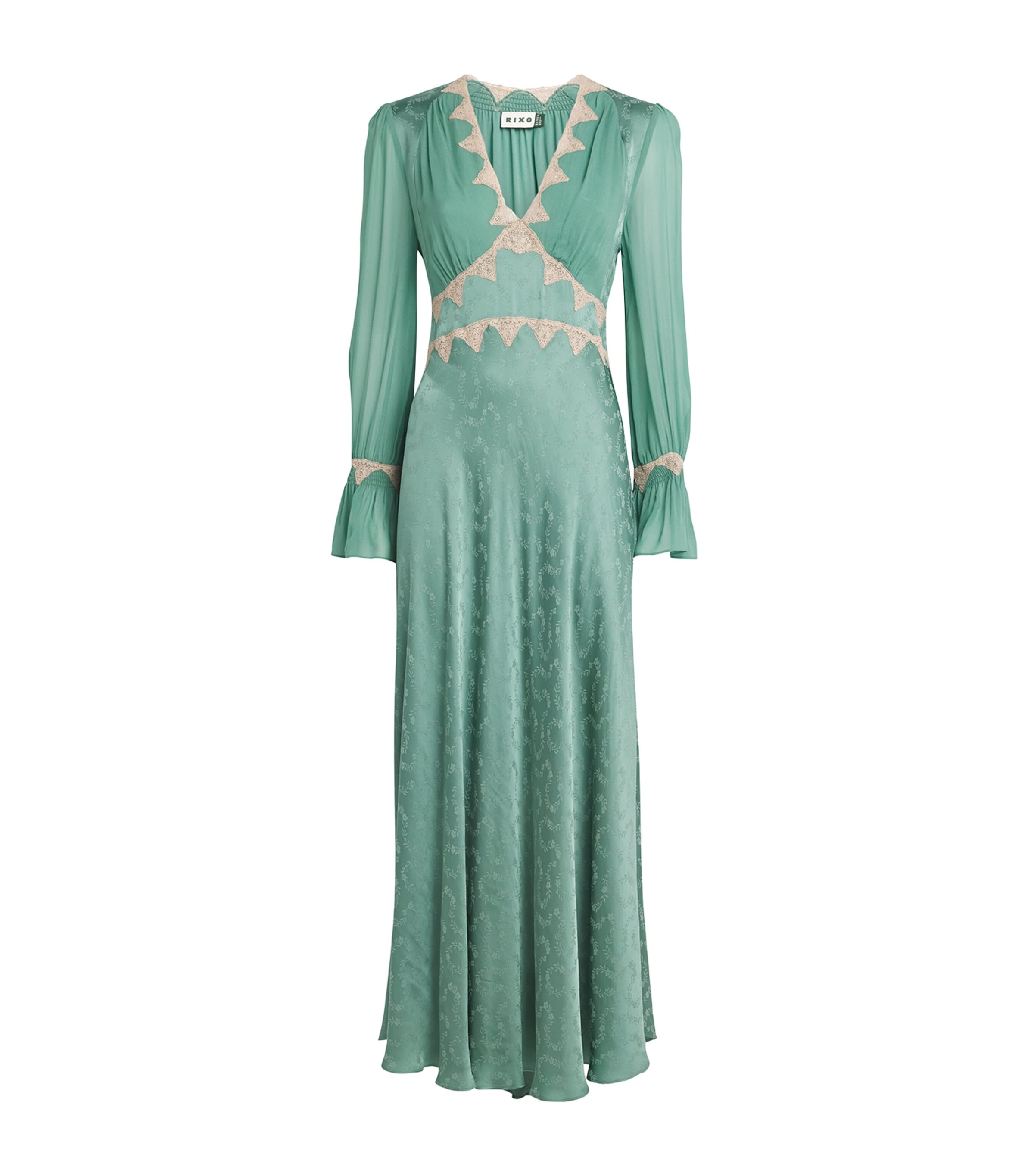 Rixo Womens Floral Jacquard Arlena Midi Dress Flrl Trl Jqrd Sg Grn Image 1