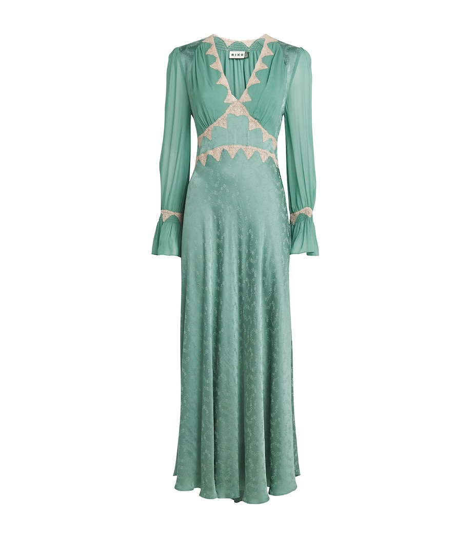 Rixo Womens Floral Jacquard Arlena Midi Dress Flrl Trl Jqrd Sg Grn Image 1