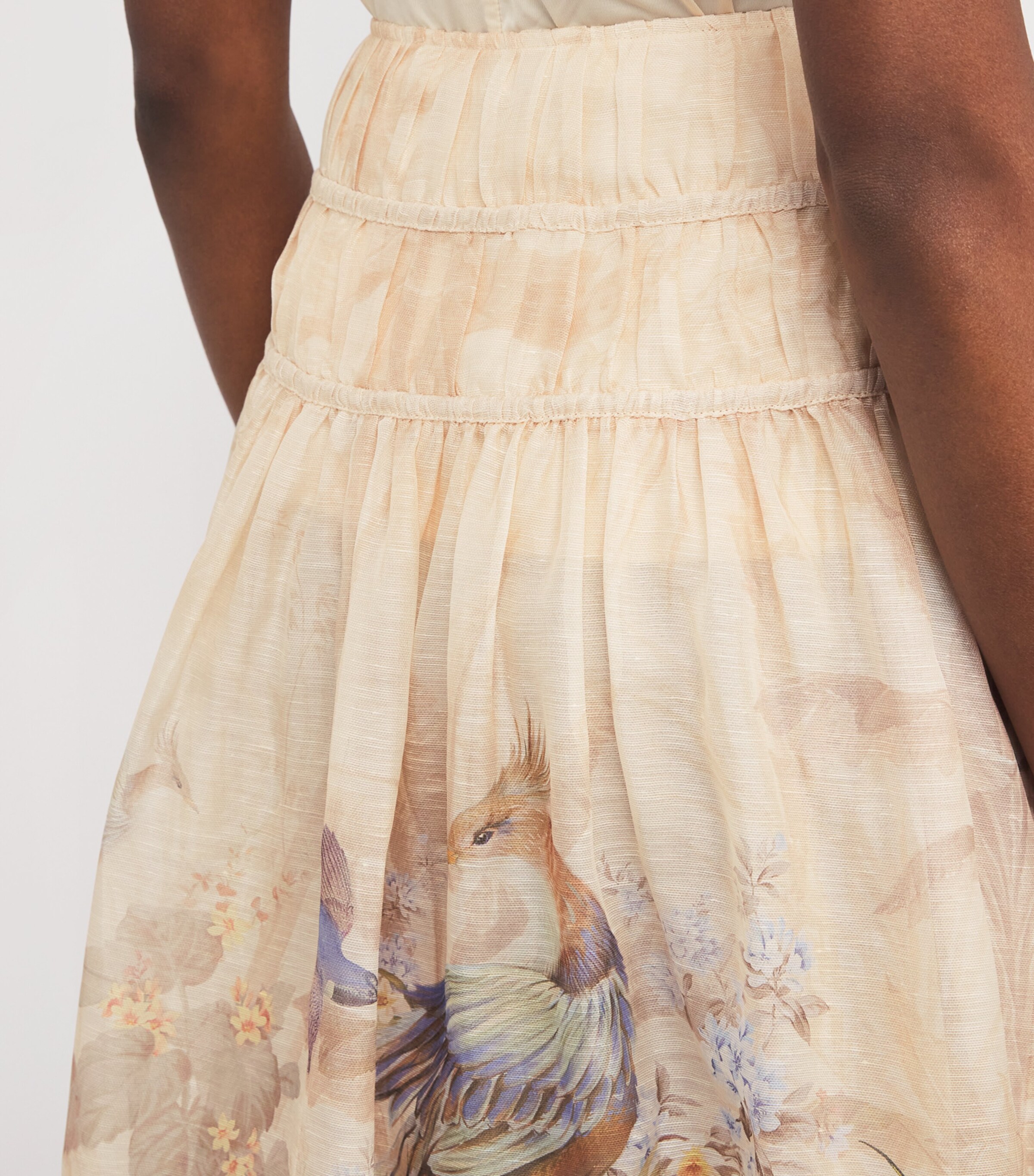 Zimmermann Womens Linen-Silk Midi Skirt Ivory Tropical Image 6