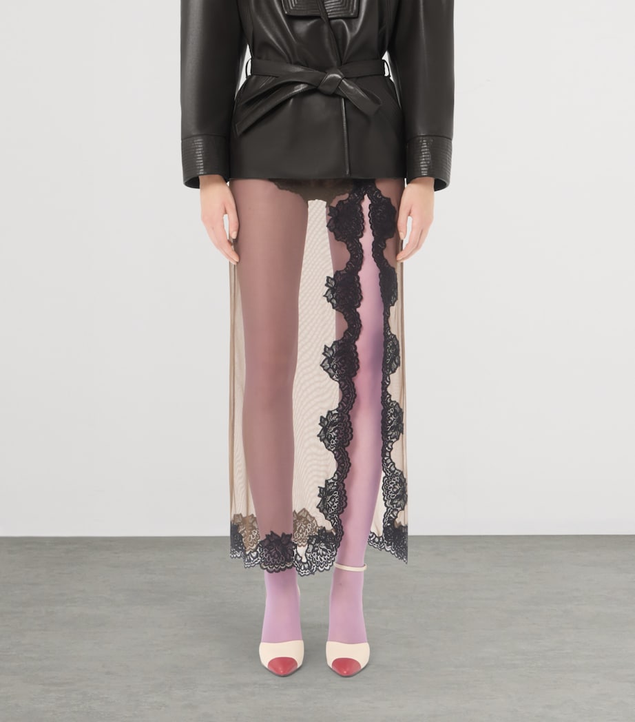 Valentino Womens Sheer Lace-Trim Maxi Skirt Jbm Image 3