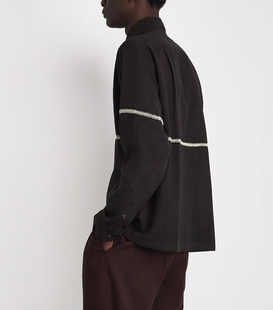 Kartik Research Mens Cotton Embroidered Rabari Shirt Brown/ Ecru Image 5