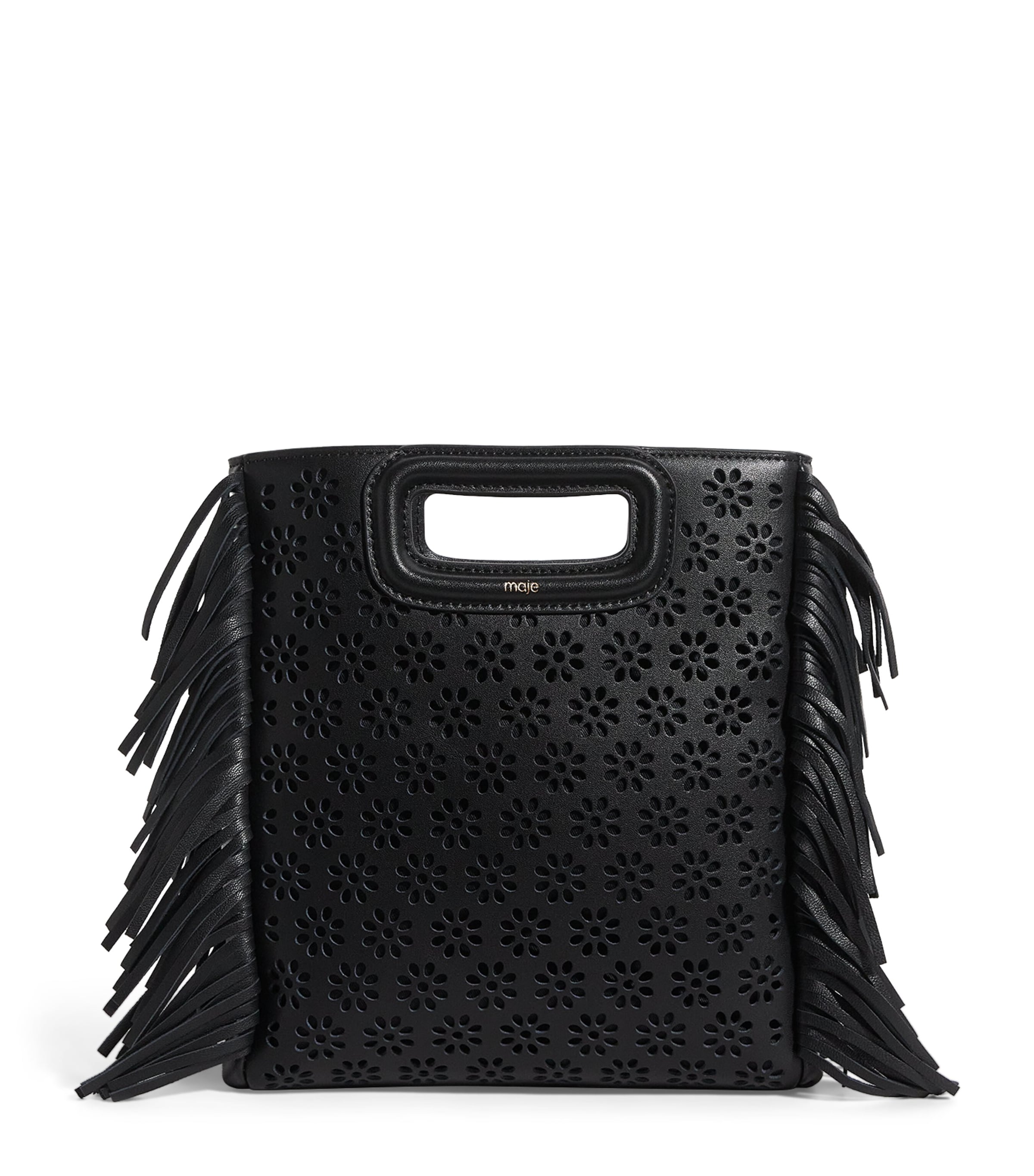 Shop Maje Perforated Leather M Top Handle Bag In Black