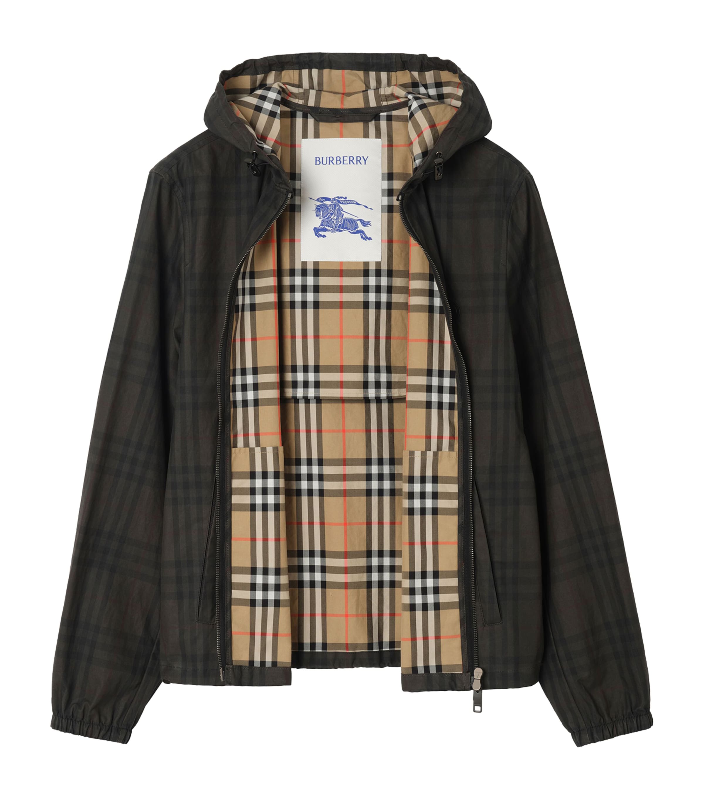 Burberry Mens Cotton Hooded Jacket Sand Ip Check Image 2