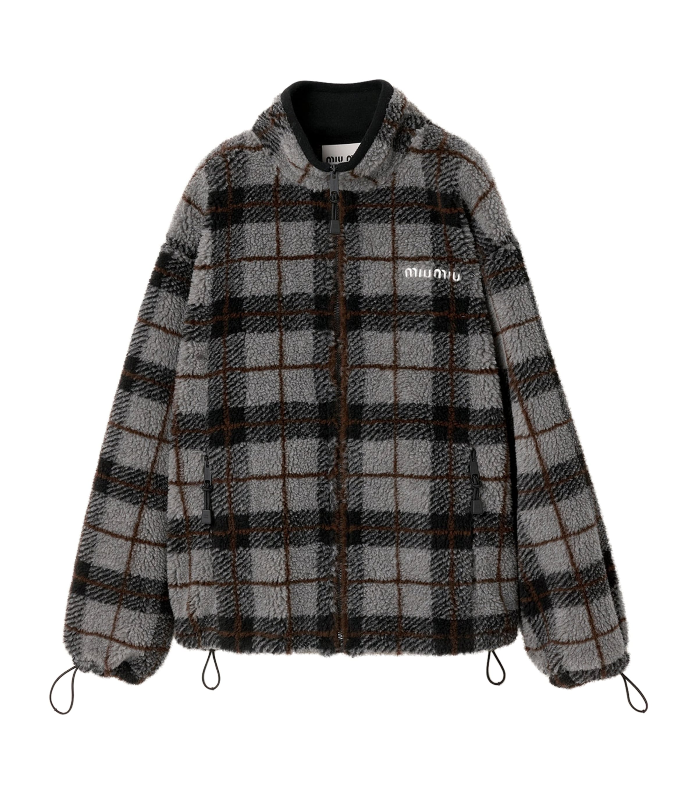 Miu Miu Grey Fleece Check Zip-Up Jacket | Harrods UK