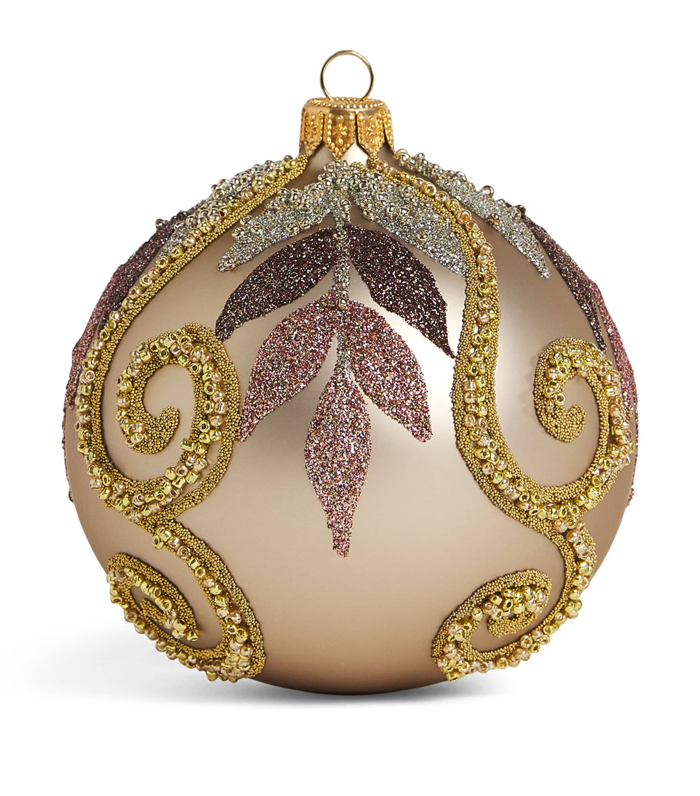 Harrods Leaf-patterned Beaded Bauble In Gold